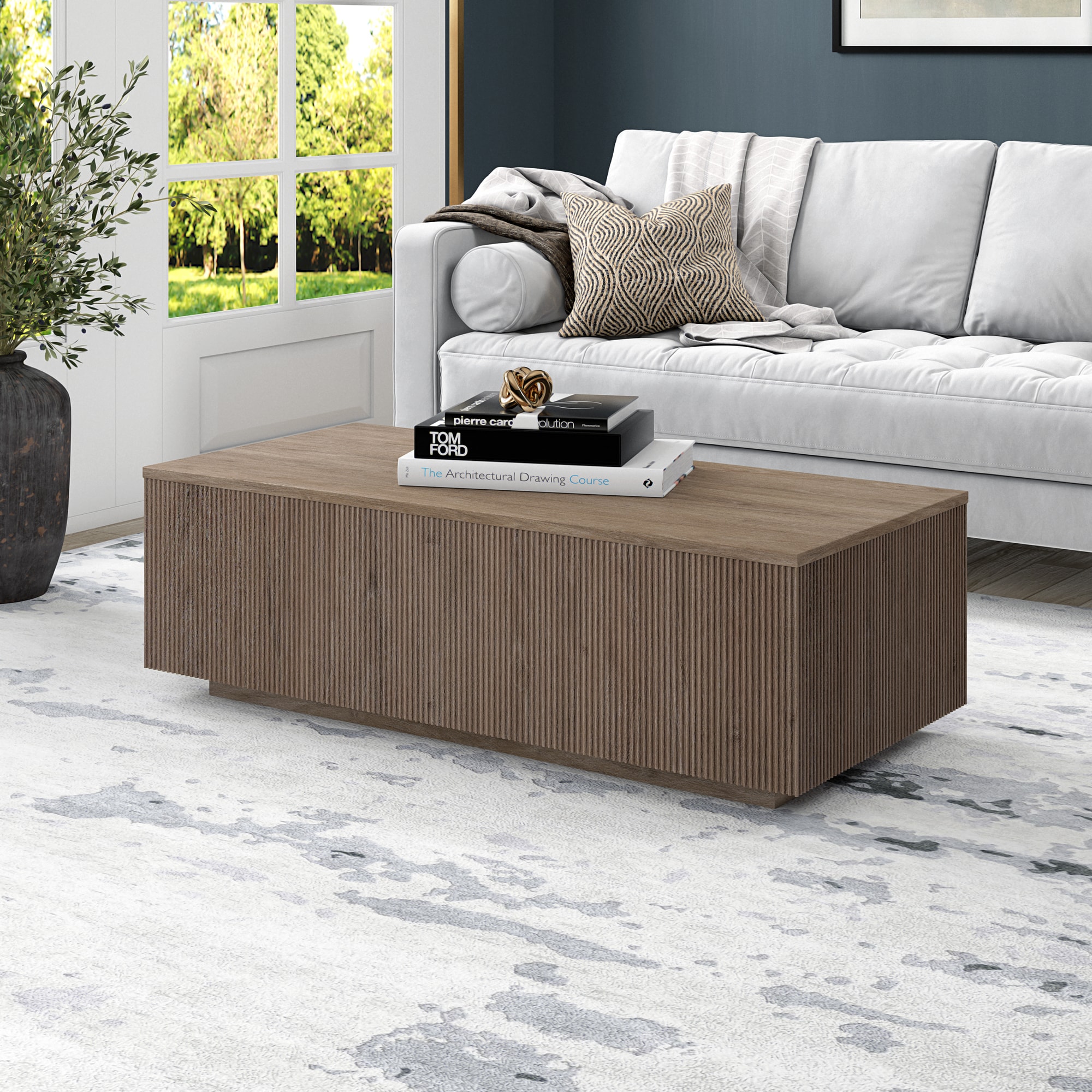 Hailey Home Reyes Antiqued Gray Oak Mdf Modern Coffee Table in the ...