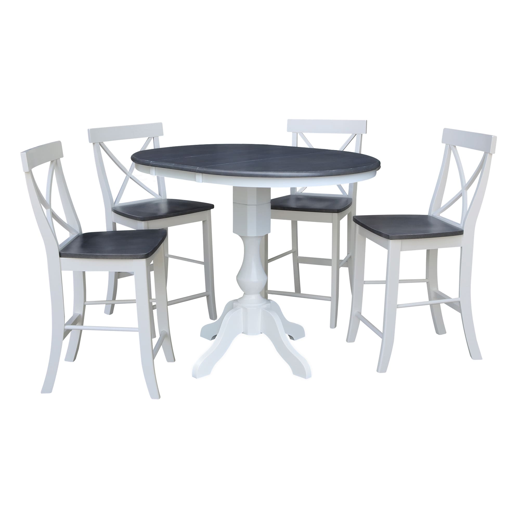 International Concepts K05-36RXT-11-S6132-4 White/Heather Gray Traditional Dining Room Set with Round Table ( Seats 4 )