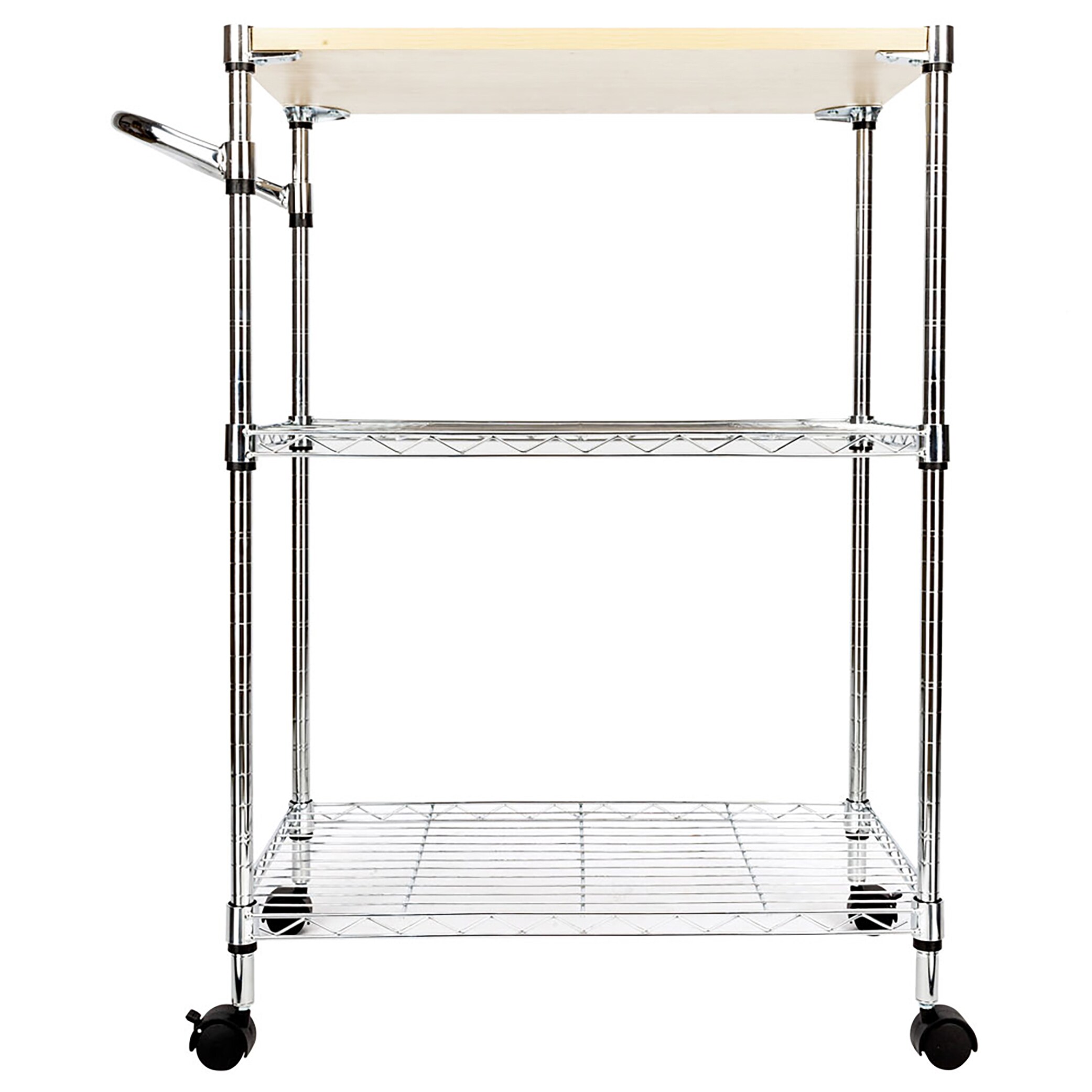 Silver 3-Tier Rolling Kitchen Cart with MDF Top