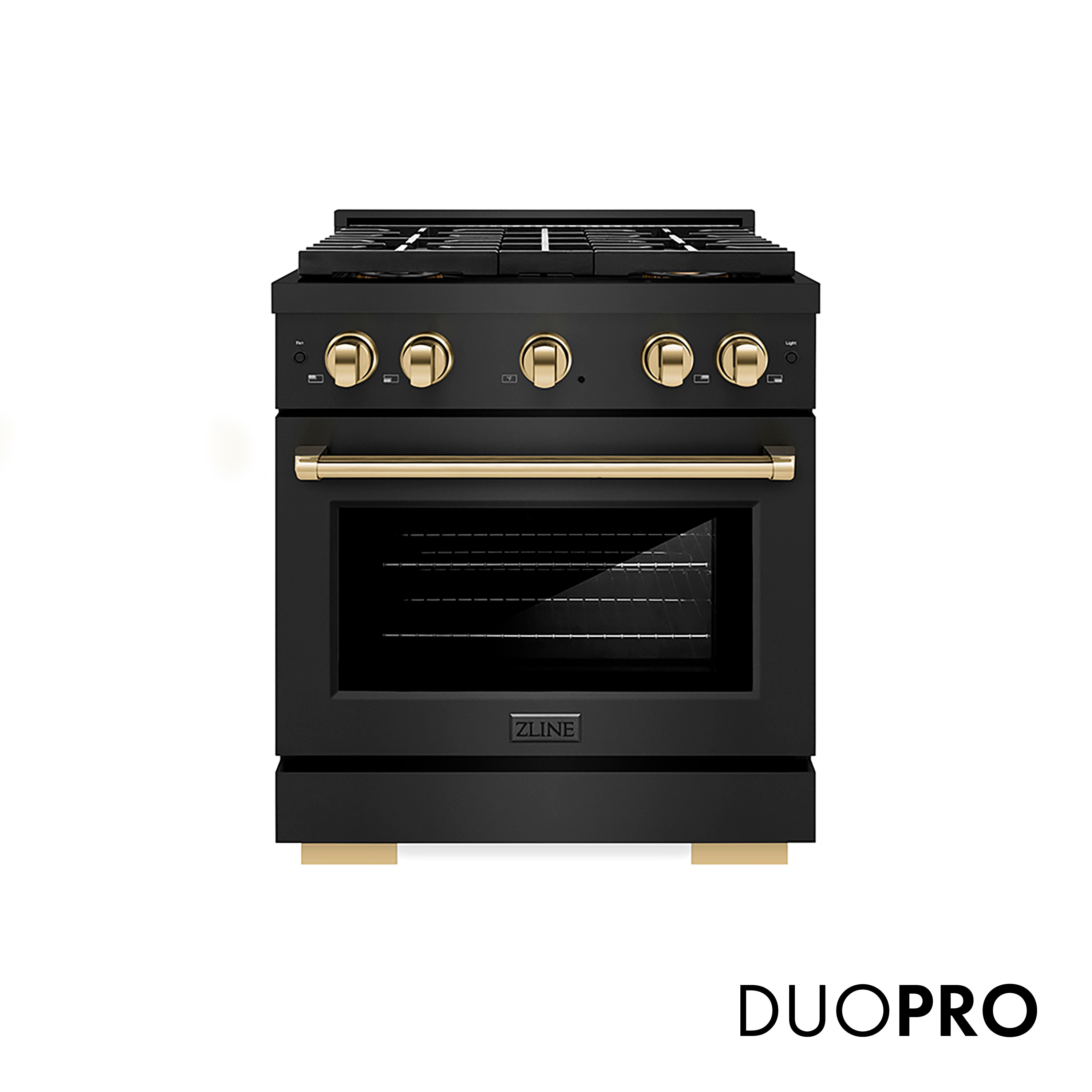 Paramount 30-in 4 burners 4.2-cu ft Convection Oven Freestanding Natural Gas Range ( Black Stainless Steel, Polished Gold Accents )