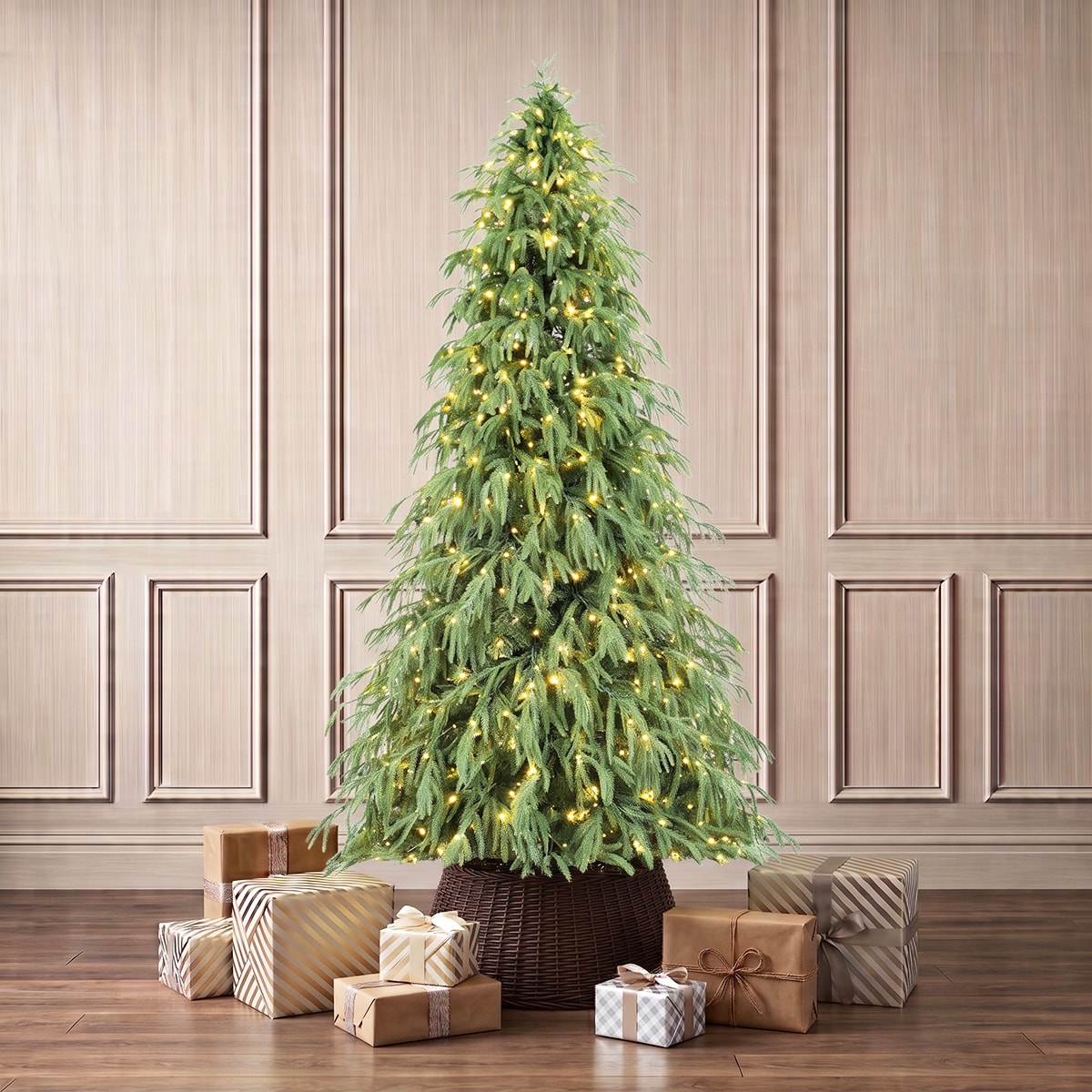Holiday Living 8-ft Willon Spruce Pre-lit Full Rightside-up Green Artificial Christmas Tree with Multicolor LED Lights
