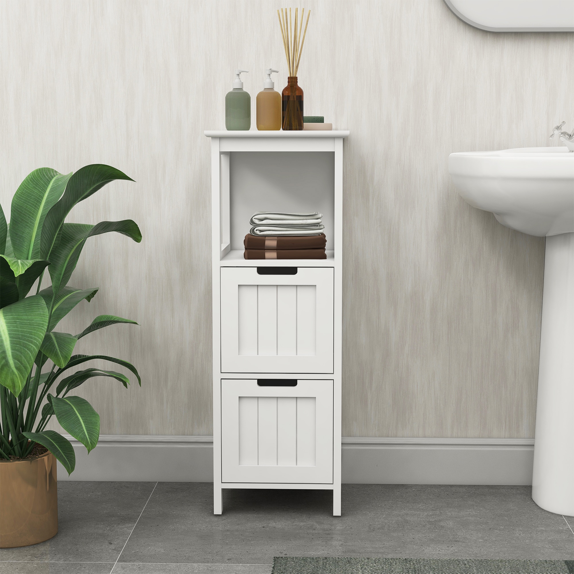 ZAKLOOP XU46981261 2 -Drawers White MDF Storage Storage drawer 35.43 H x 12.99 W x 35.43-Inches D