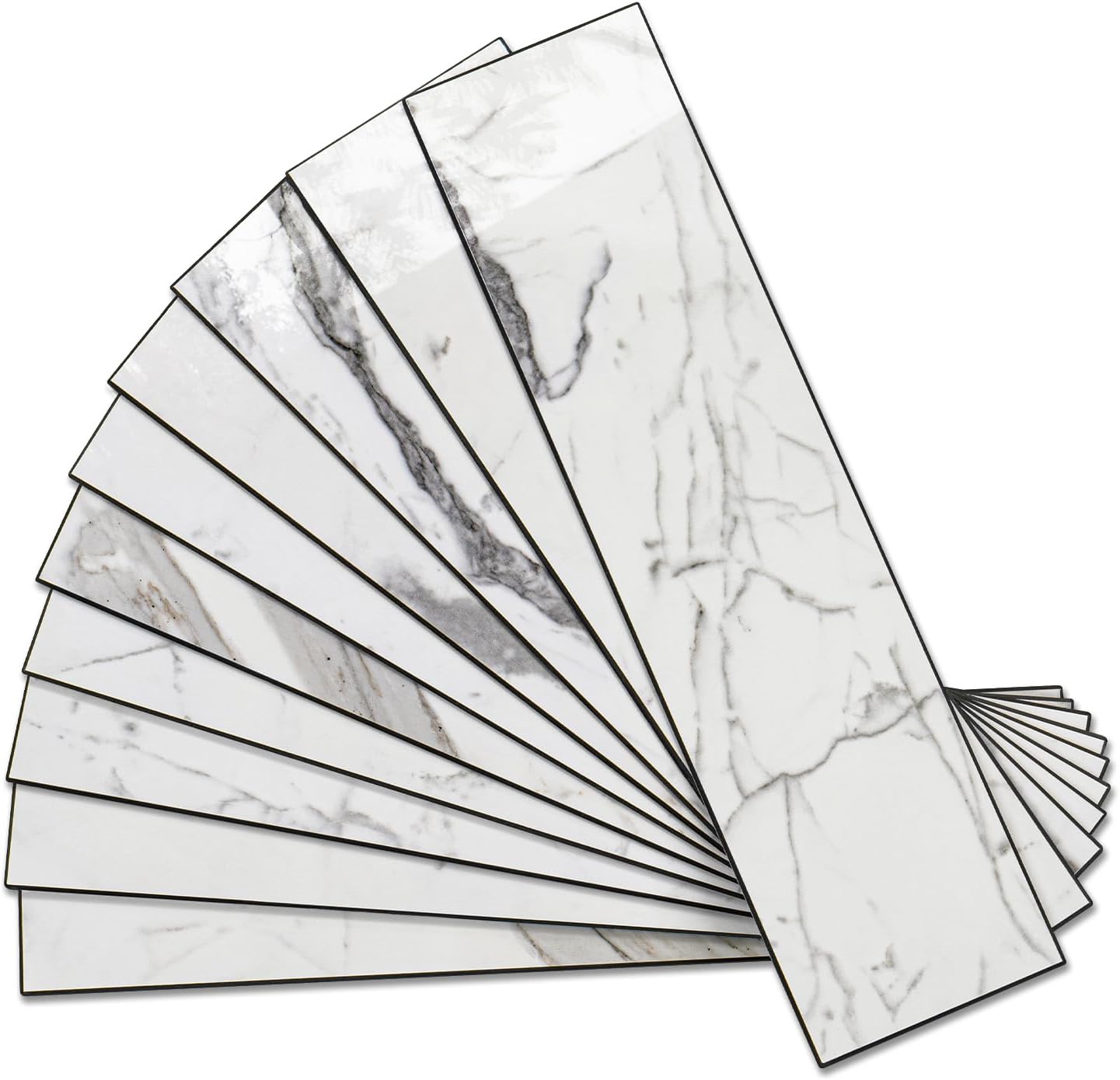 Vamos Tile 40 Piece Glossy Statury White Peel and Stick Backsplash Wall Tiles with Dark Gray Grout 3 Inch x 12 Inch PVC Faux Stone Backsplash Tiles for Kitchen Bathroom Laundry Room Camper Fireplace #B0FXG3TSZ3