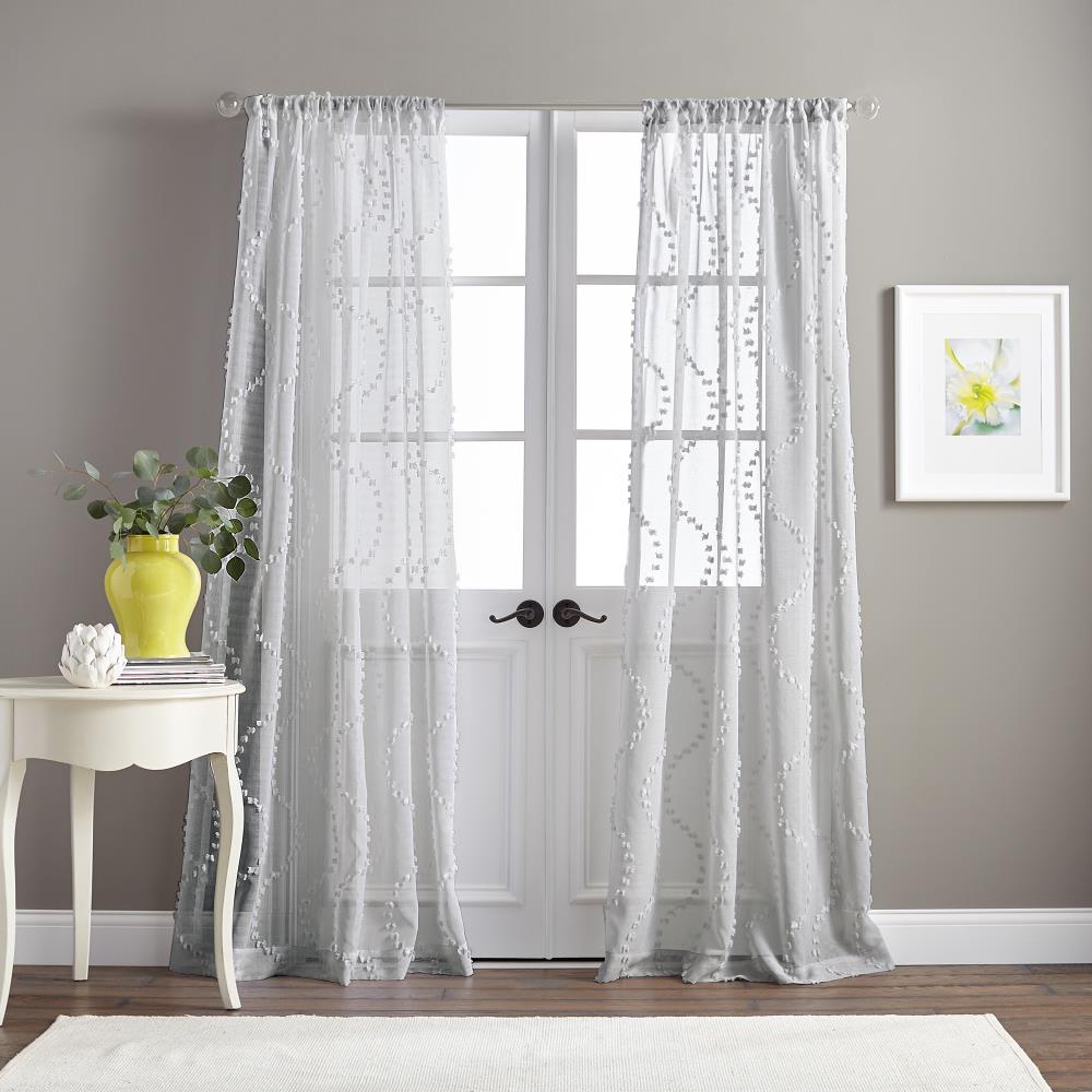 CHF 1Z83030GGY 84-in GREY Geometric Light filtering Rod pocket Single curtain panel
