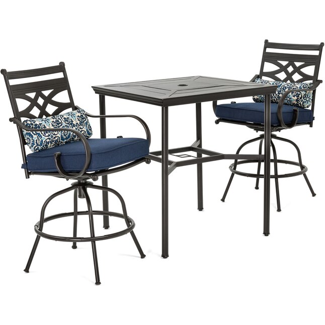 Hanover Montclair 3 Piece Brown Bar, Bar Height Dining Table And Chairs Set