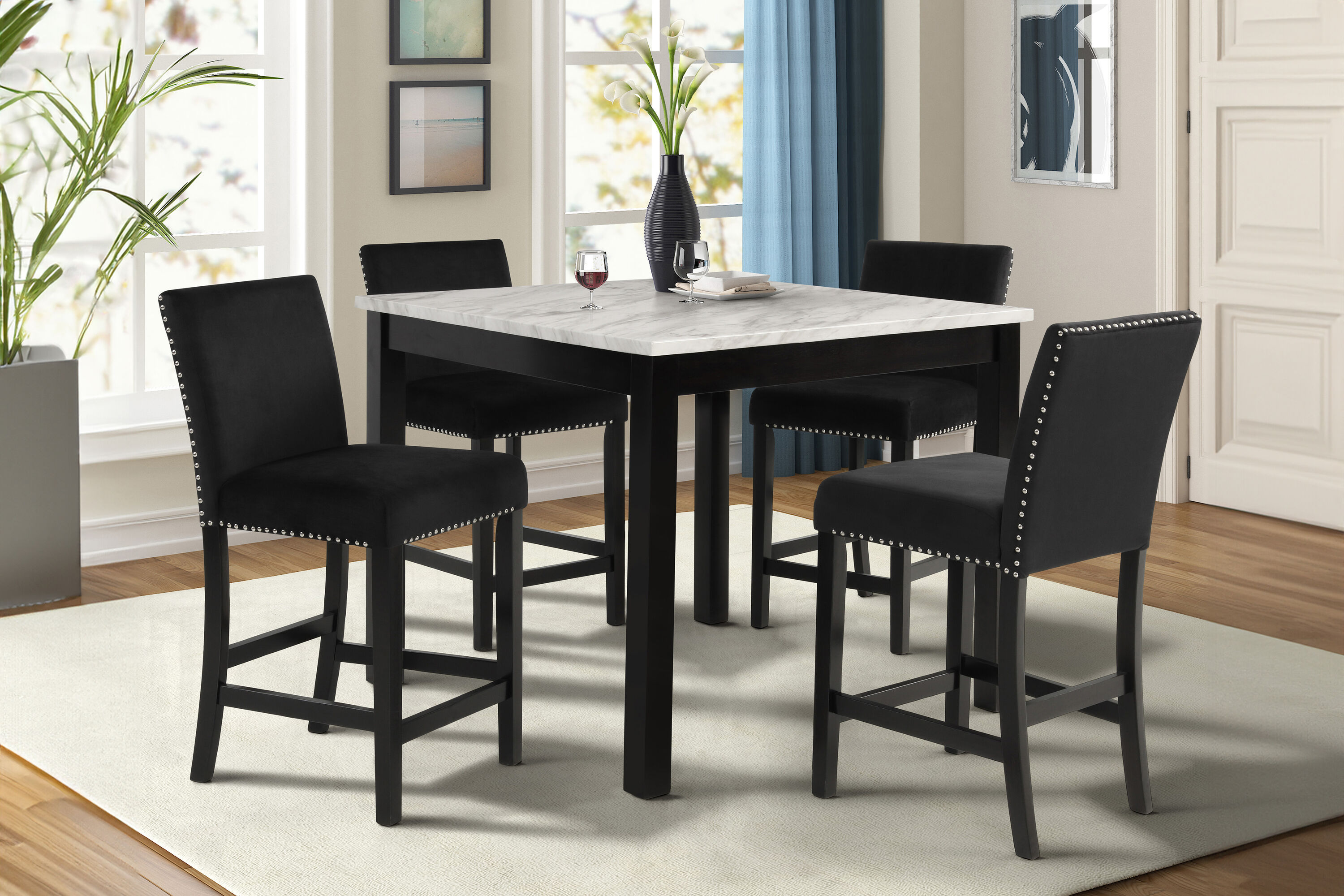 New Classic Furniture D400-52S-BLK Celeste Black Contemporary/Modern Dining Room Set with Square Table ( Seats 4 )