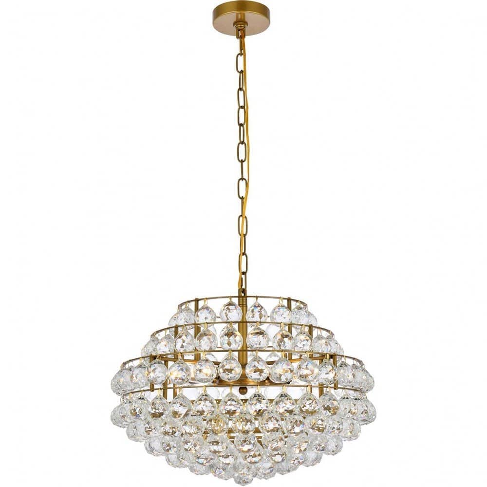 Elegant Lighting Savannah 5 - Light Brass Brass Contemporary Incandescent Crystal And Iron Pendant Light