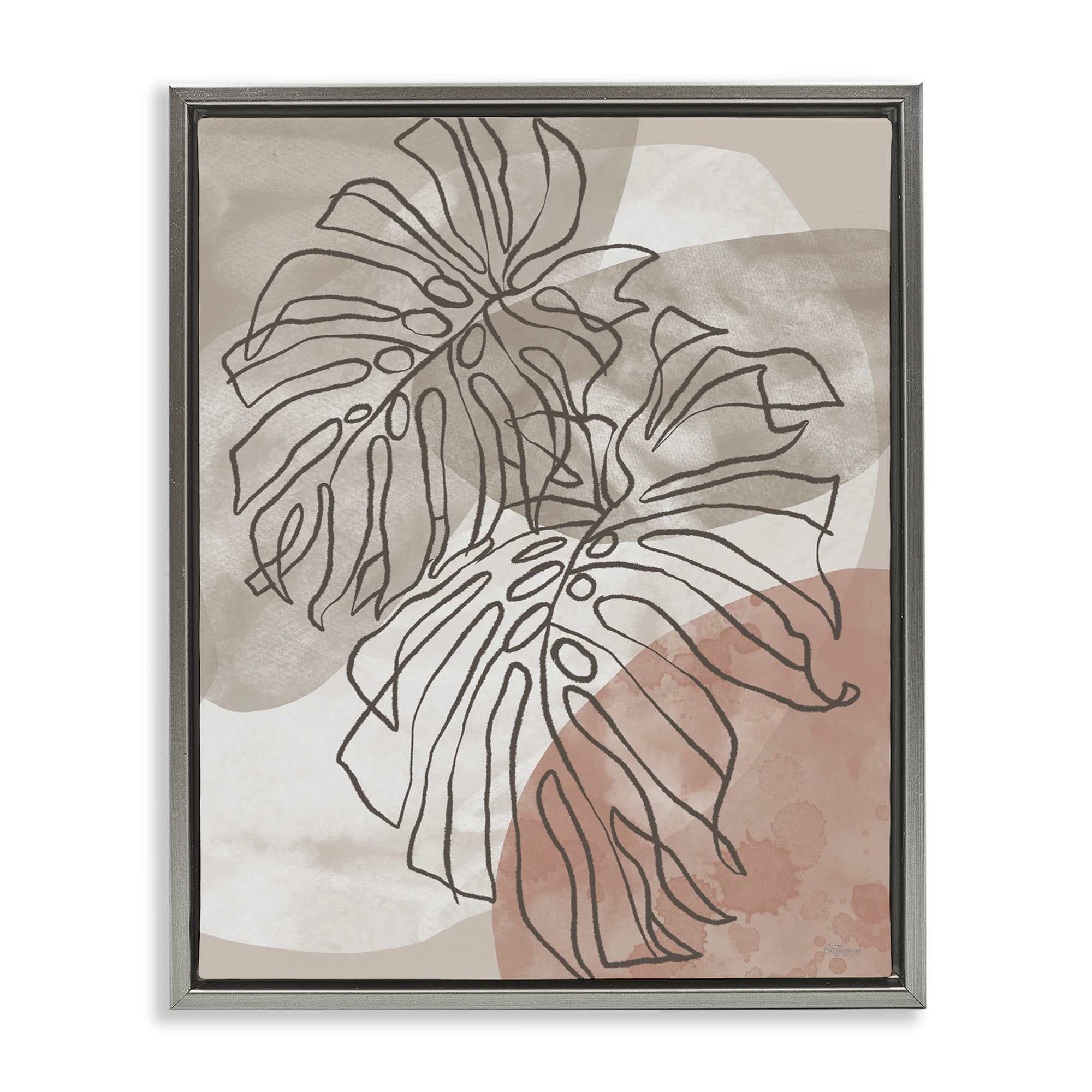 Stupell Industries BT-595-FFL-24X30 Leaf Outlines in Earth Tones Gray Framed Floater Canvas Wall Art By Cat Thurman Designs 25 x 31
