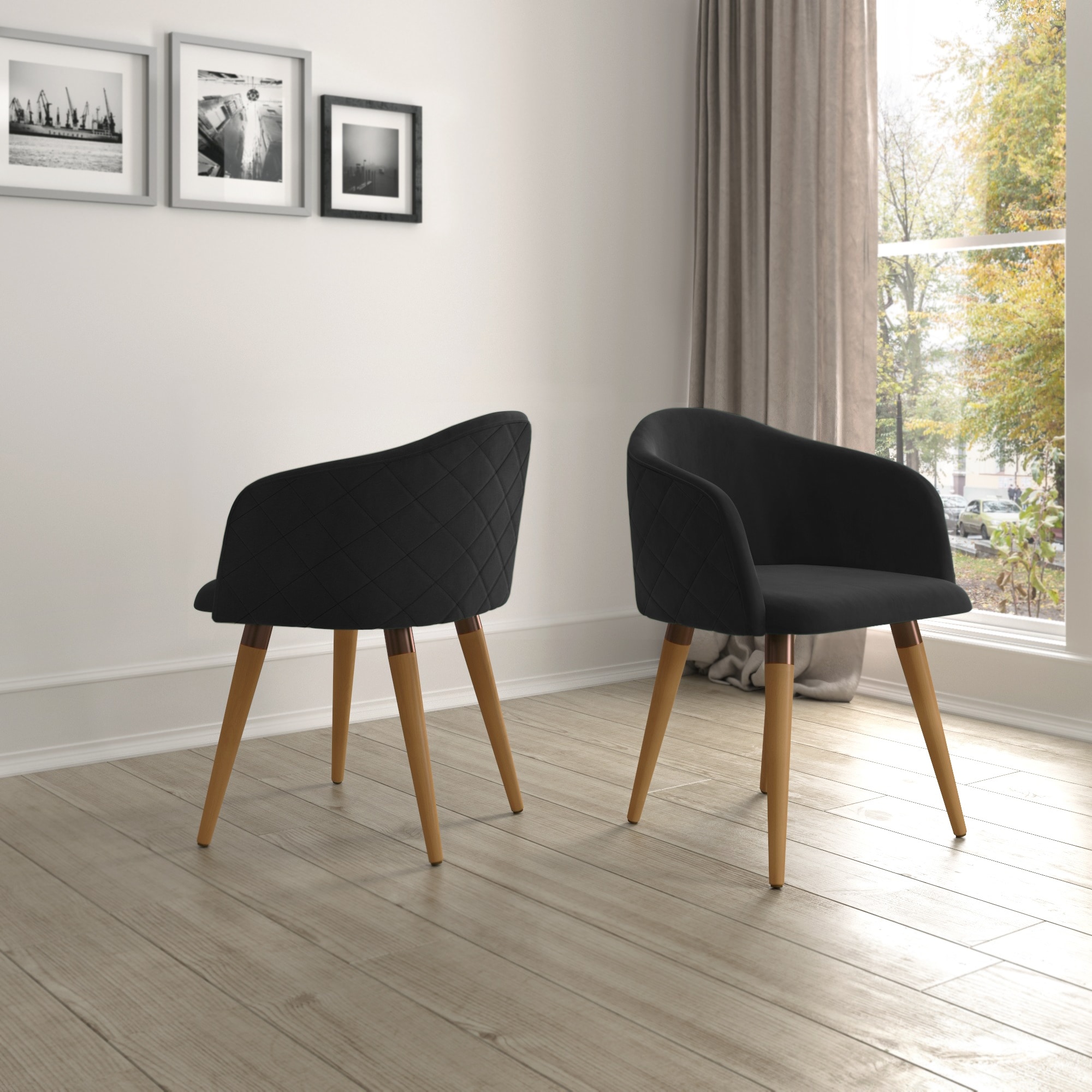 Manhattan Comfort 2-1020484 Set of 2 Kari Contemporary/Modern Polyester Upholstered Dining Arm Chair (Composite Frame)