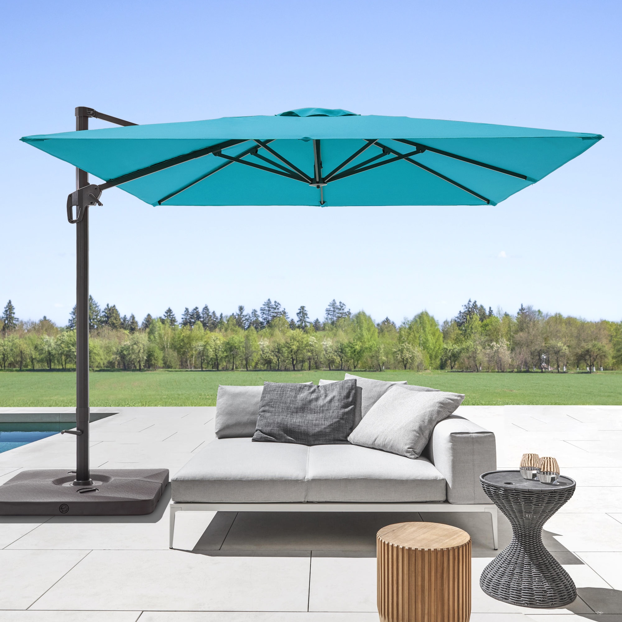 ACEGOSES 10-ft Aluminum Light blue Slide-tilt Cantilever Patio Umbrella with Base