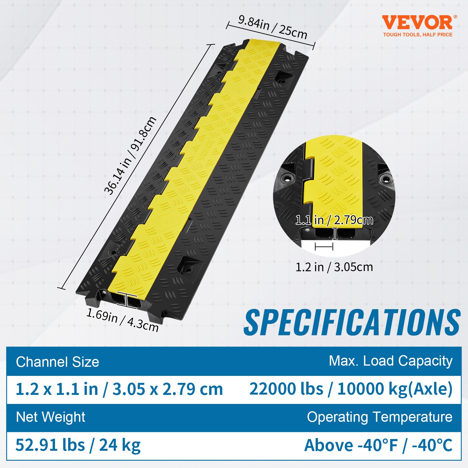 VEVOR 5 Piece Cable Protector Ramp 2 Channel 22000 lbs Load TPU Wire Cable Cover Ramp