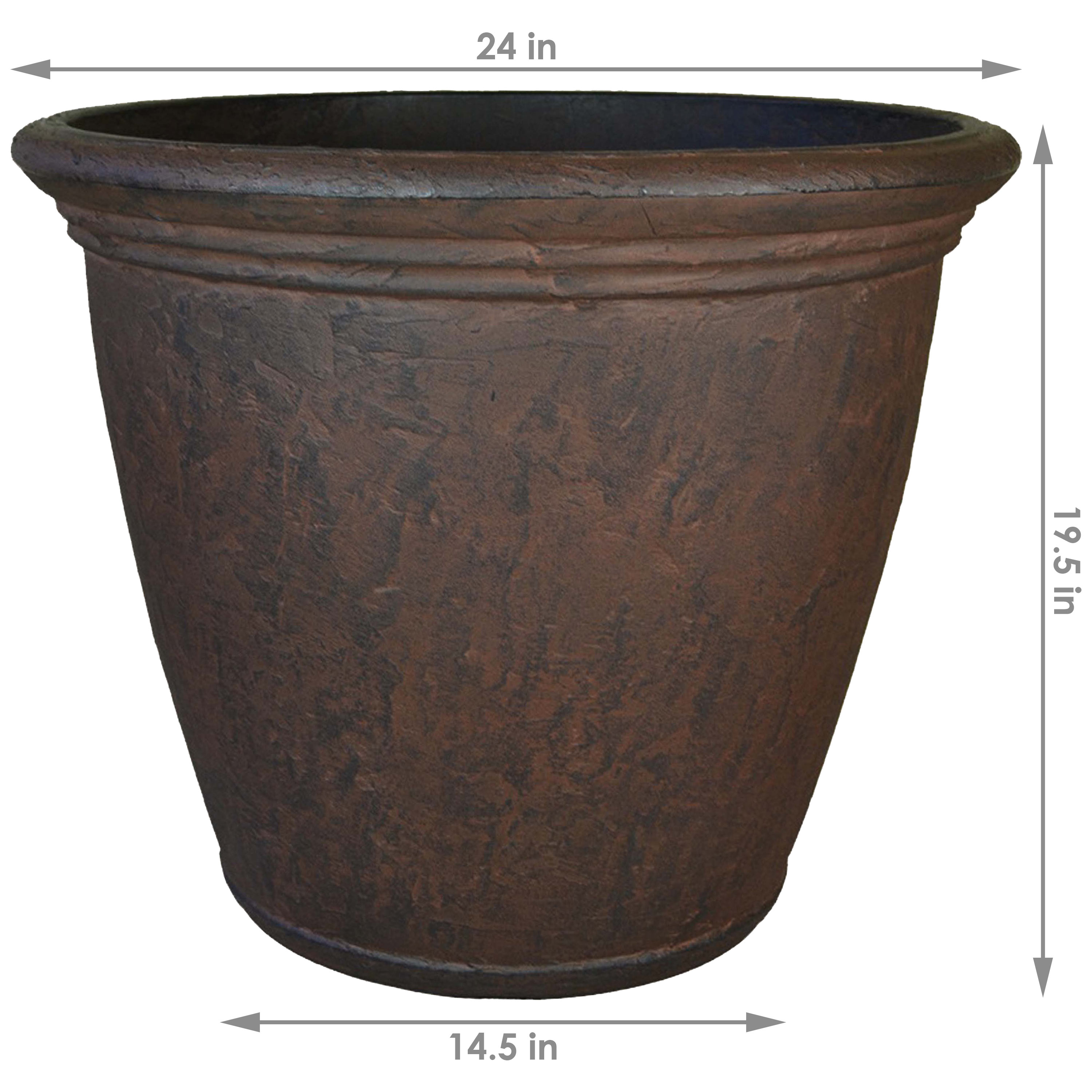 Large Vintage Low Flower Pot or Planter Black Orb Shape 