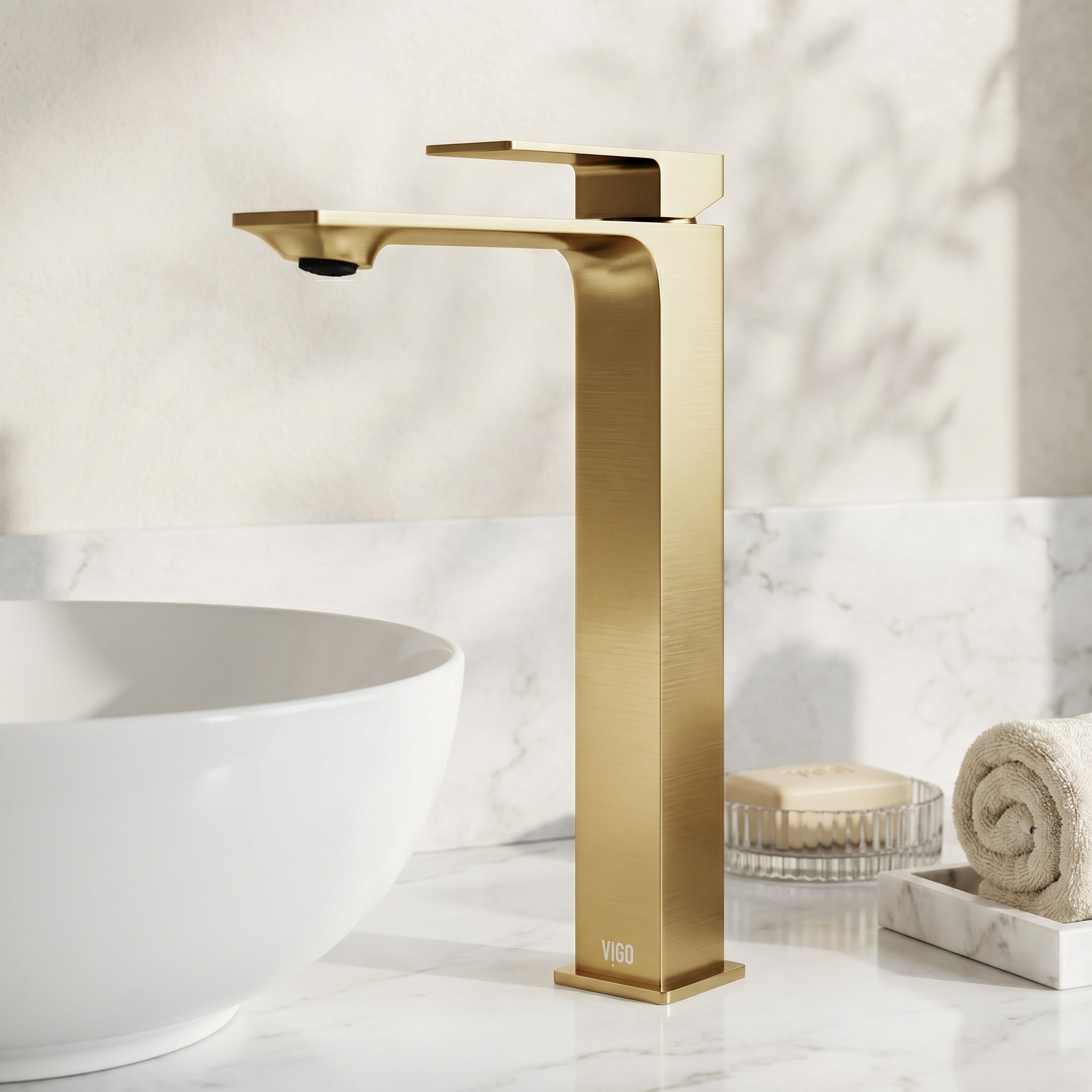 VIGO Dunn Matte Brushed Gold Vessel 1-handle WaterSense High-arc Bathroom Sink Faucet