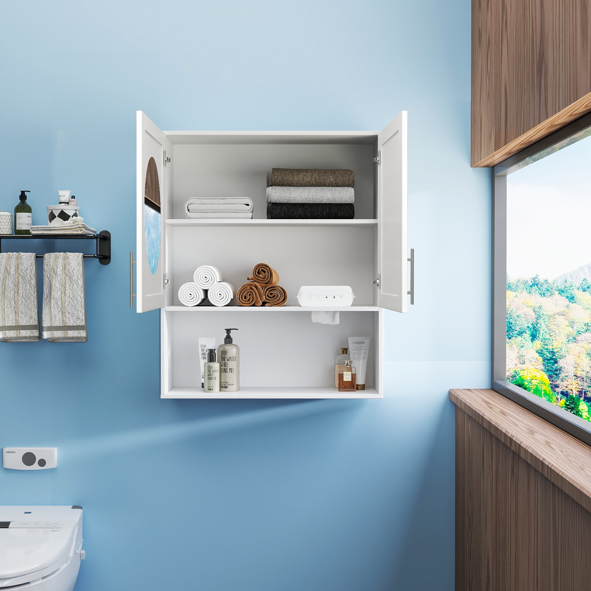 FAVSH  31.5-in x 11.81-in x 37.8-in White Bathroom Wall Cabinet with Mirror and Adjustable Shelves