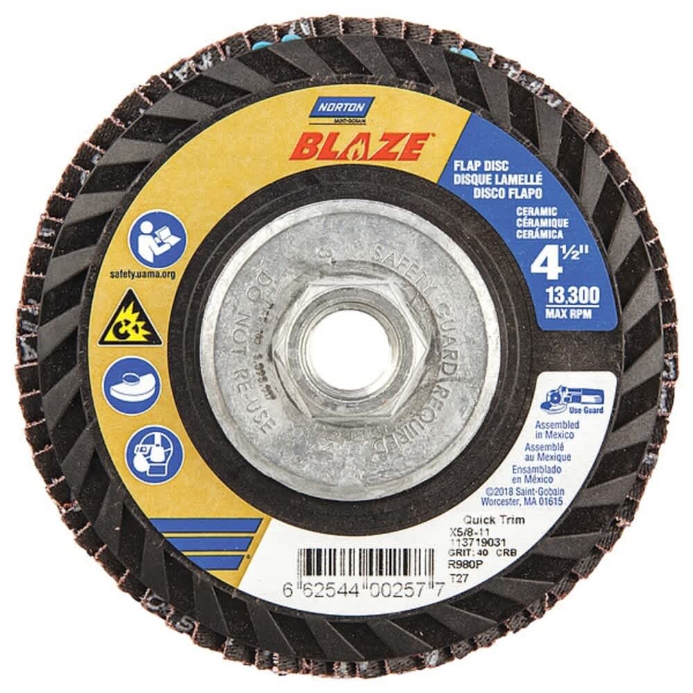 Norton Abrasives  Flap Disc4 1/2 In x 40 Grit5/8-11 66254400257