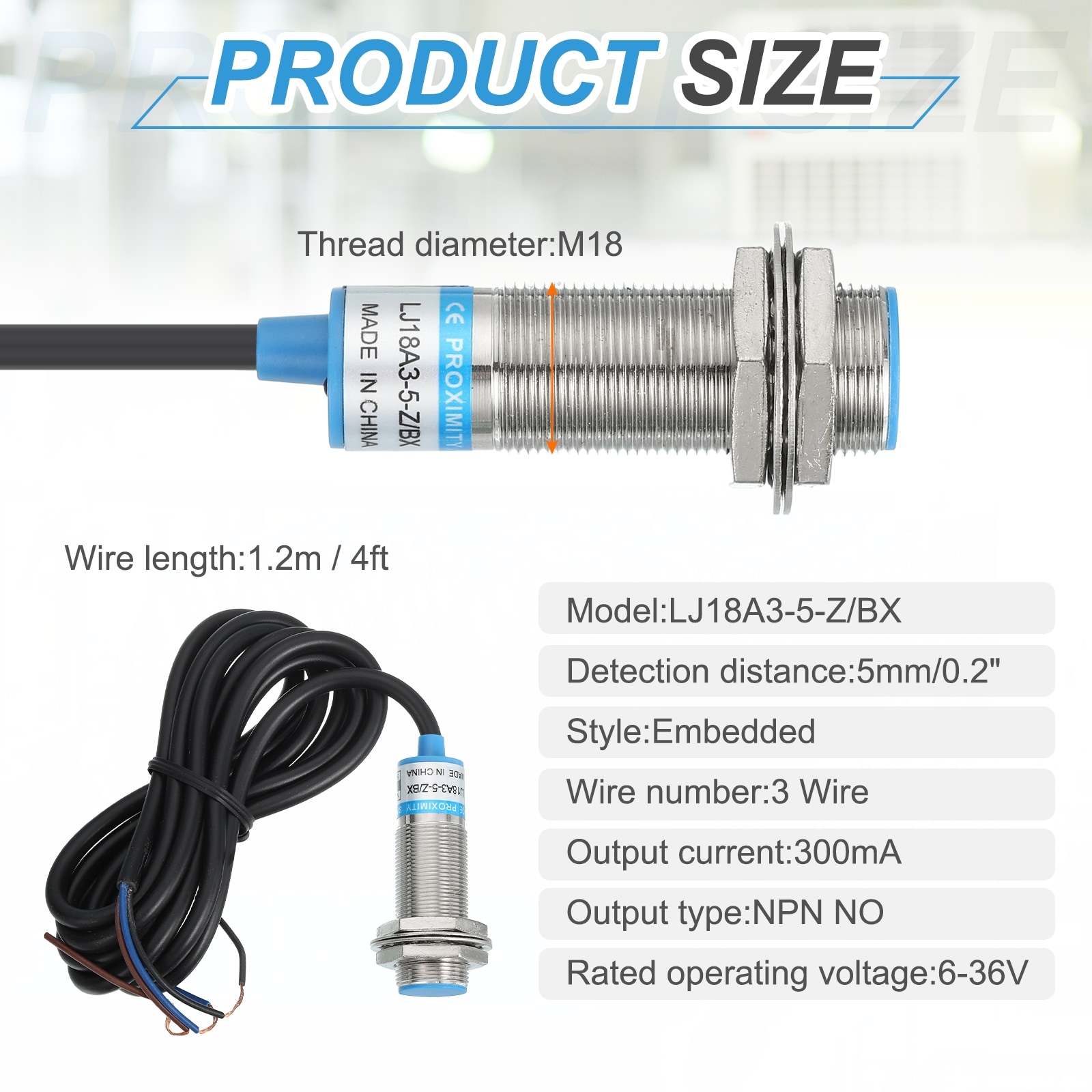 Unique Bargains Inductive Proximity Sensor NPN NO M18 DC 6-36V 300mA ...