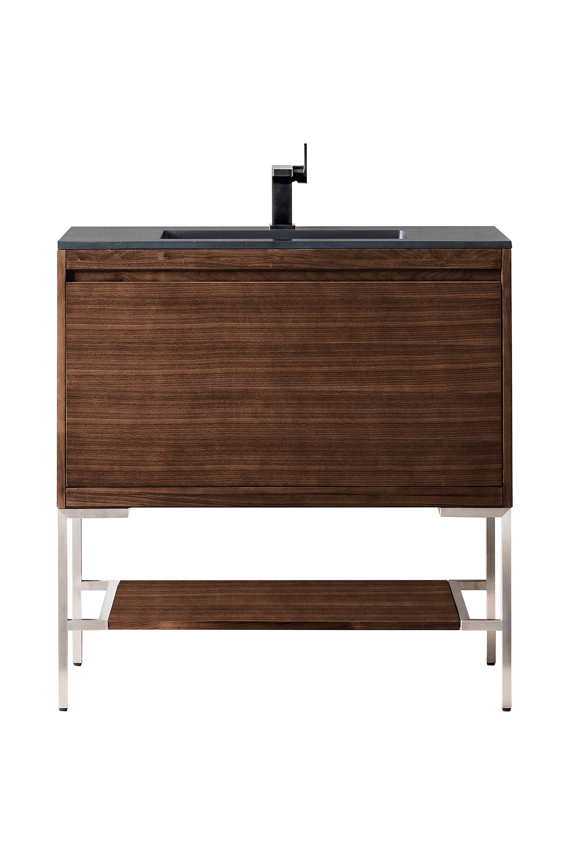 James Martin Vanities 805-V35.4-W-BN-CH Mantova 35-in Mid-century Walnut Single Sink Bathroom Vanity with Charcoal Black Engineered Stone Top
