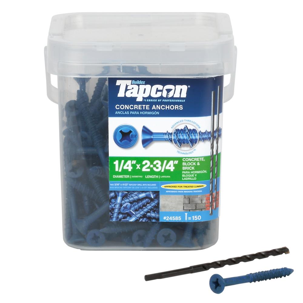Tapcon 24585 1/4-in x 2-3/4-in Concrete Screws Anchors 150 -Pack