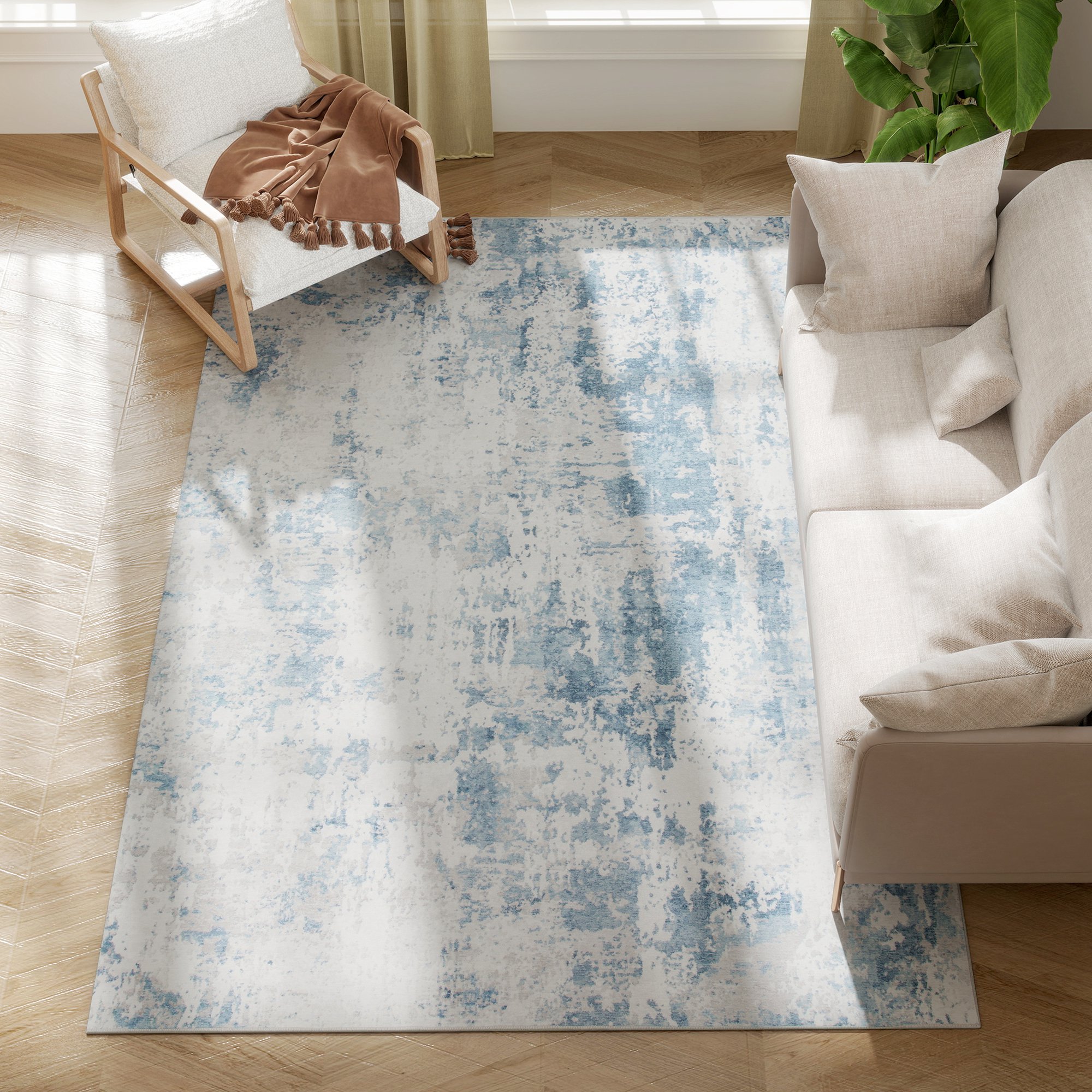 Tinyhomie Area Rug 5x7 Machine Washable Rug Non Slip Modern Abstract Floor Carpet for Living Room Bedroom Dining Room Blue