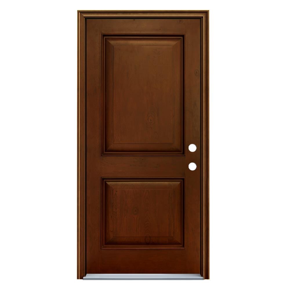 JELD-WEN LOWOLJW232600013 36-in x 80-in x 4-9/16-in Fiberglass No glass Left-hand inswing Cherry Stained Prehung Front Door with Brickmould Insulating core
