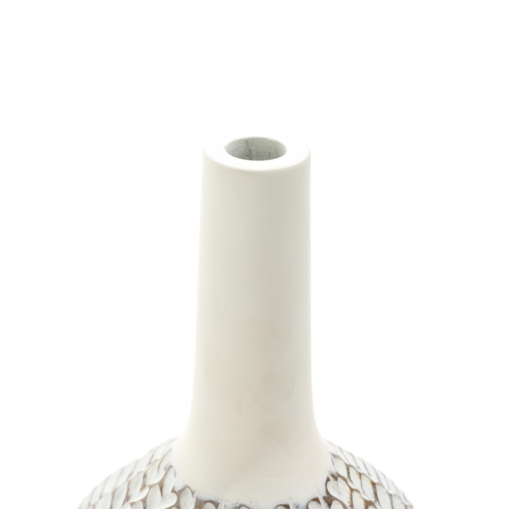 White Geometric Pattern Polyresin Trumpet Vase 23.5 Inches Tall