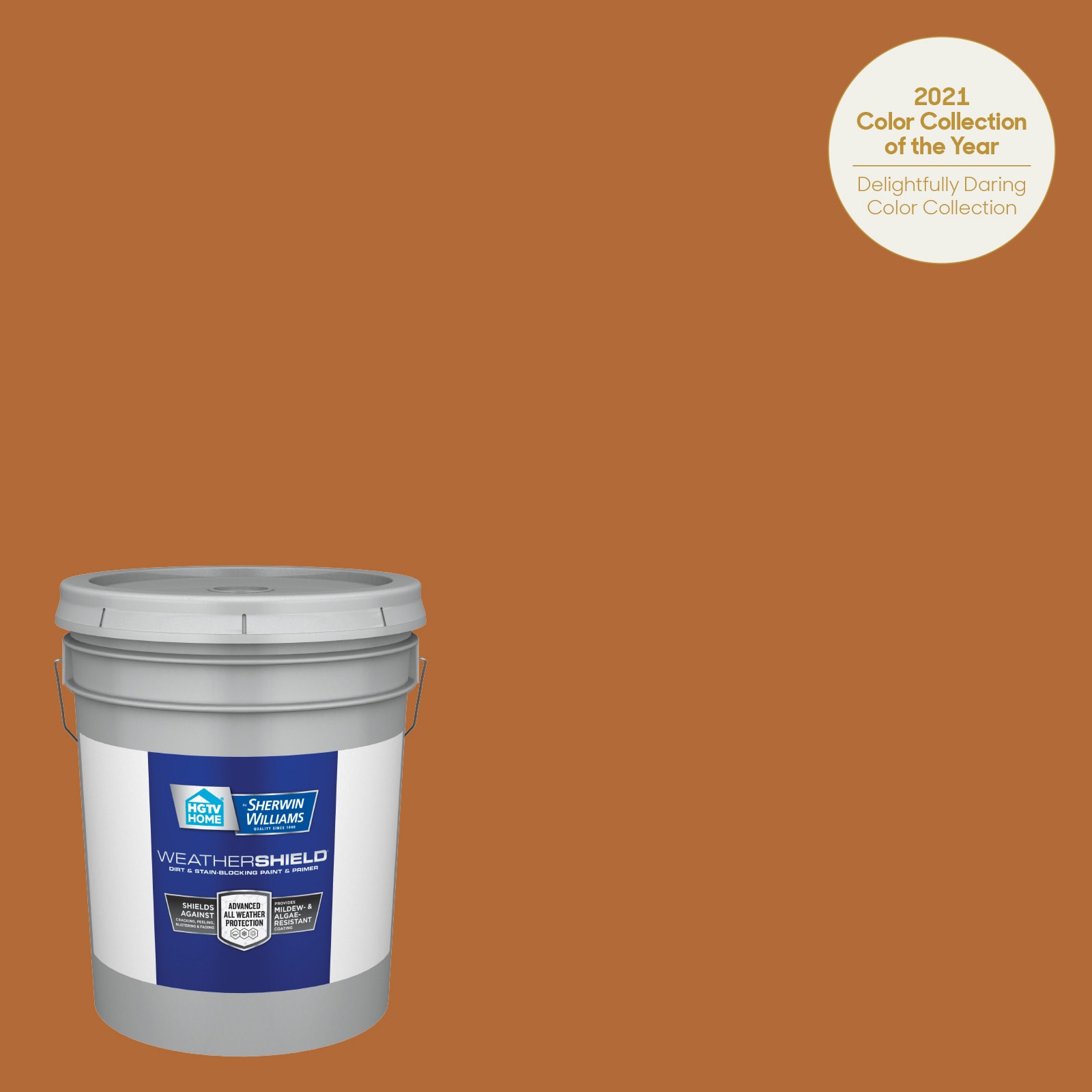 HGTV HOME by Sherwin-Williams HGSW2121-636324 Weathershield Satin Copper Kettle HGSW2121 Latex Exterior Paint + Primer ( 5-gallon )