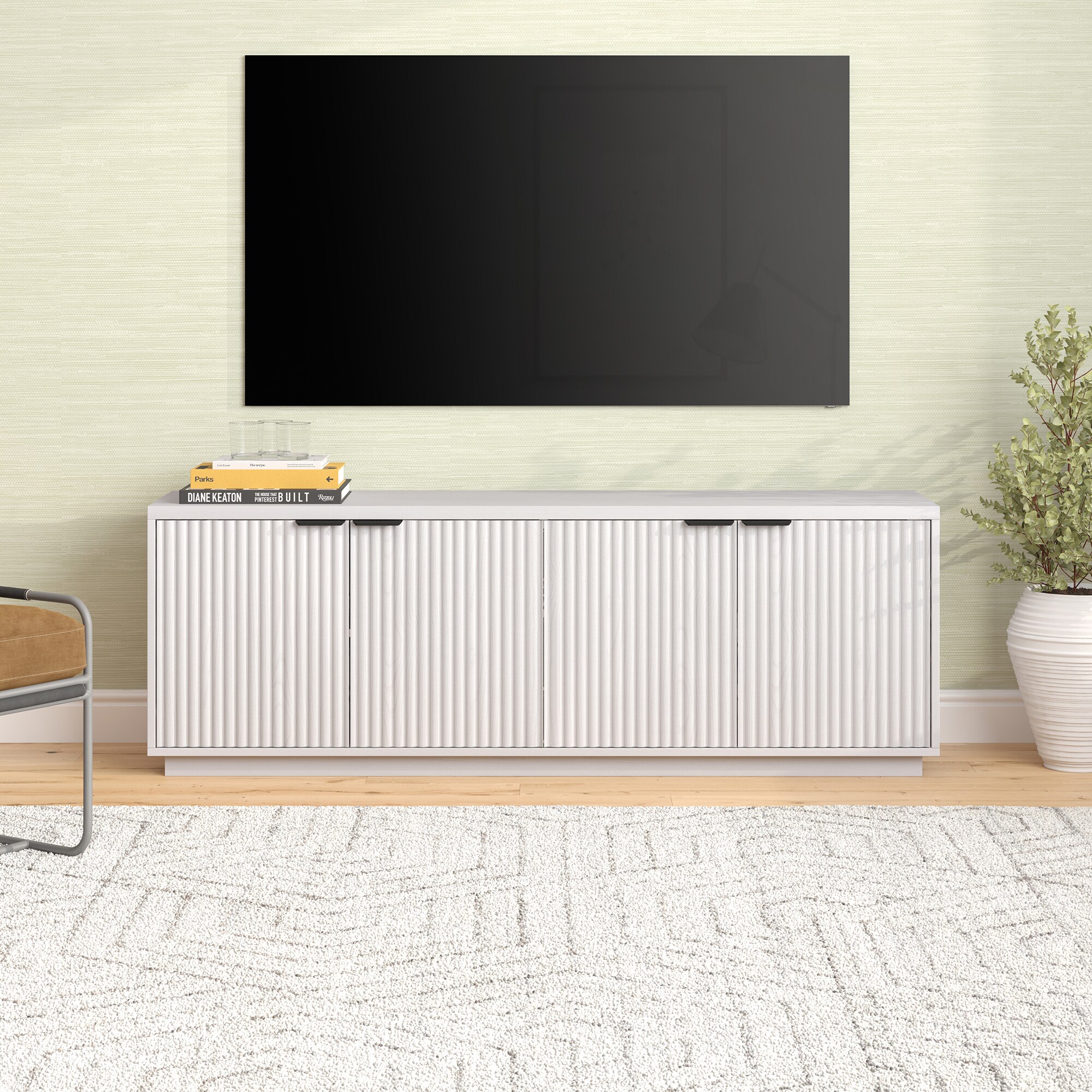 Hailey Home TV2310 Mansfield Transitional White TV stand ( Accommodates TVs more than 70-in )