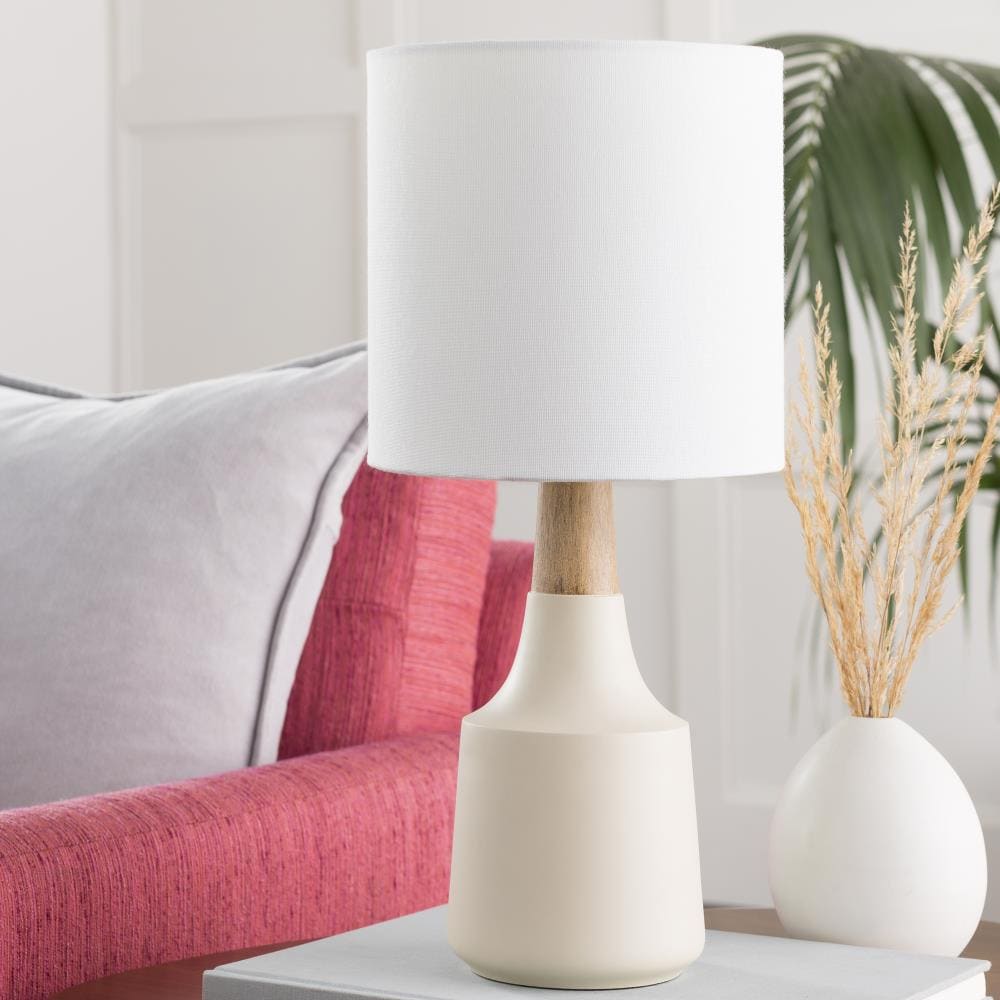 Kent 18-inch Ivory and Natural Table Lamp with White Linen Shade