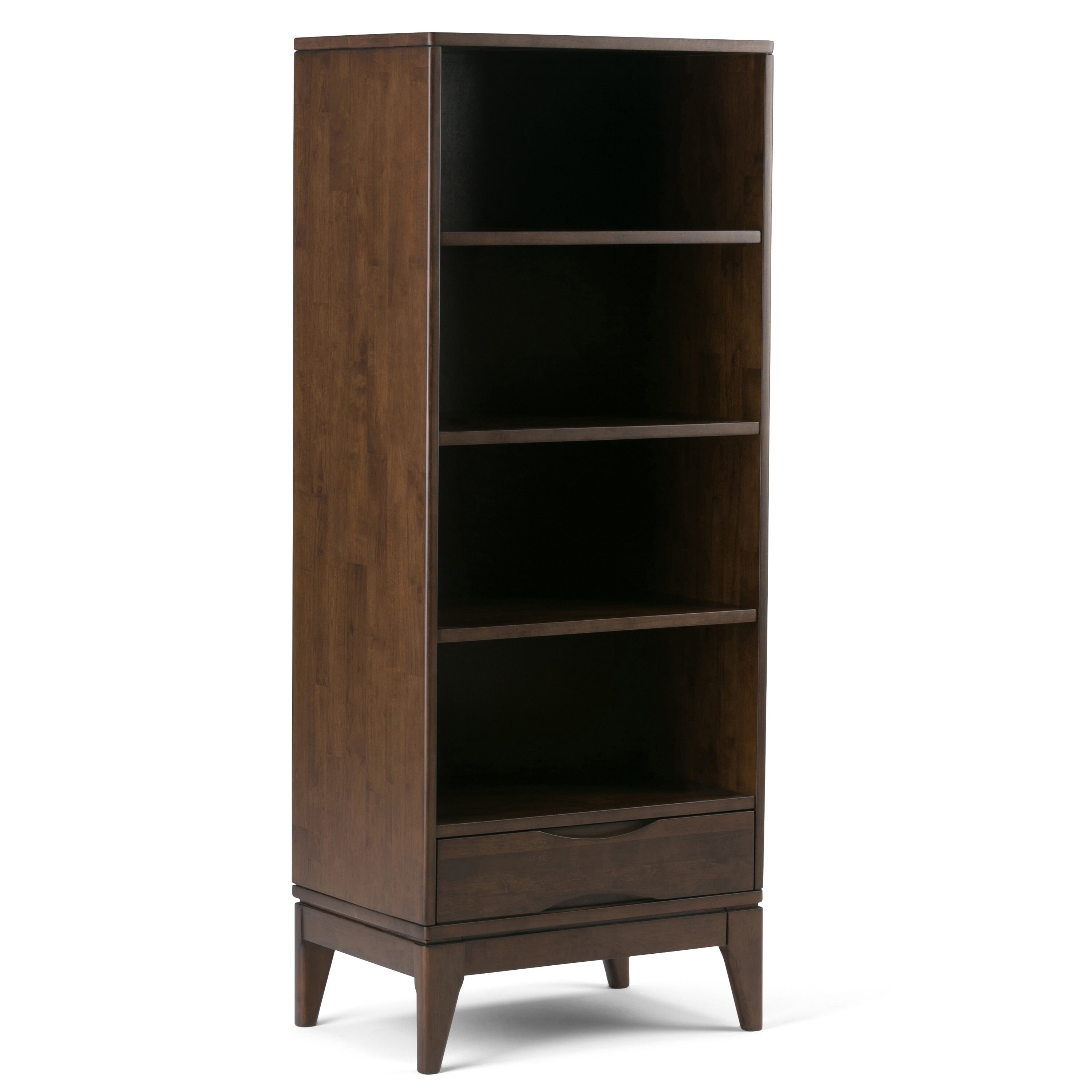 Simpli Home Amherst 5-Shelf Solid Wood Bookcase in Russet Brown