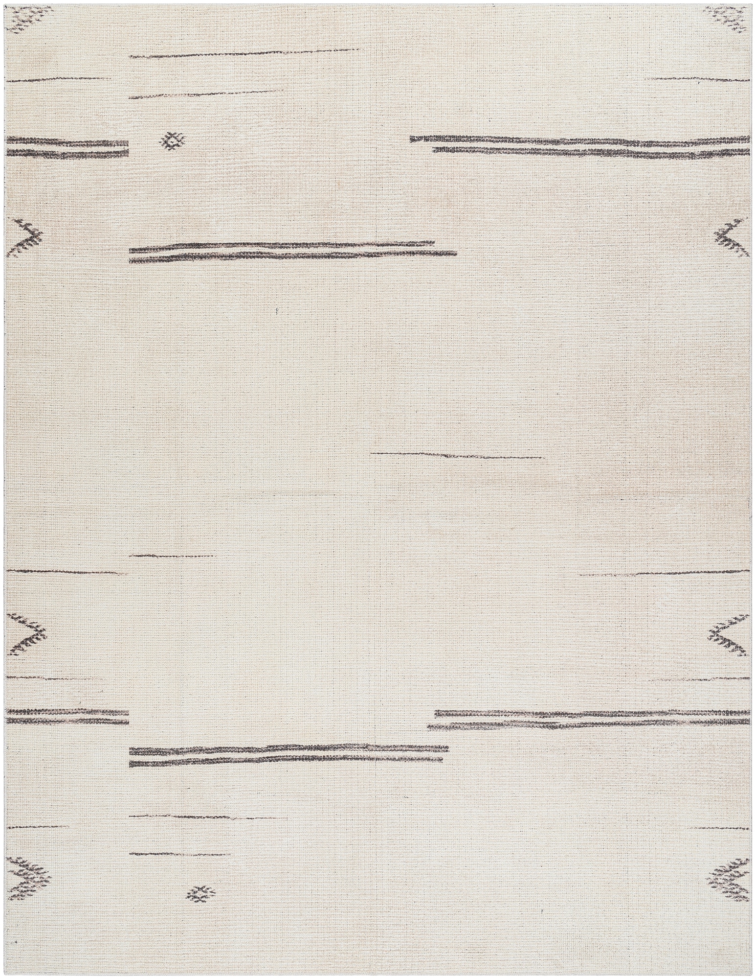 Ivory Geometric Low Pile Rectangular Area Rug