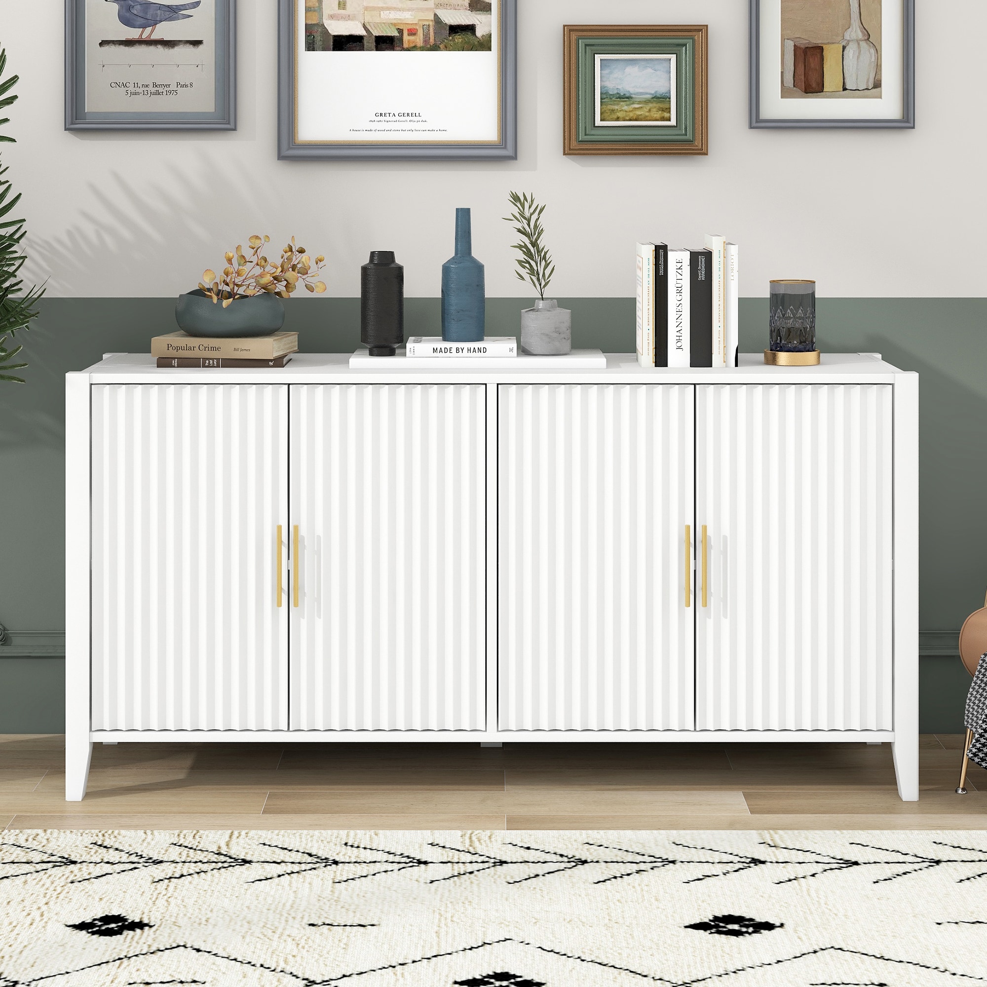 JIMSMAISON JMUSCB32W 63.1-in W 4-Door White Accent Cabinet