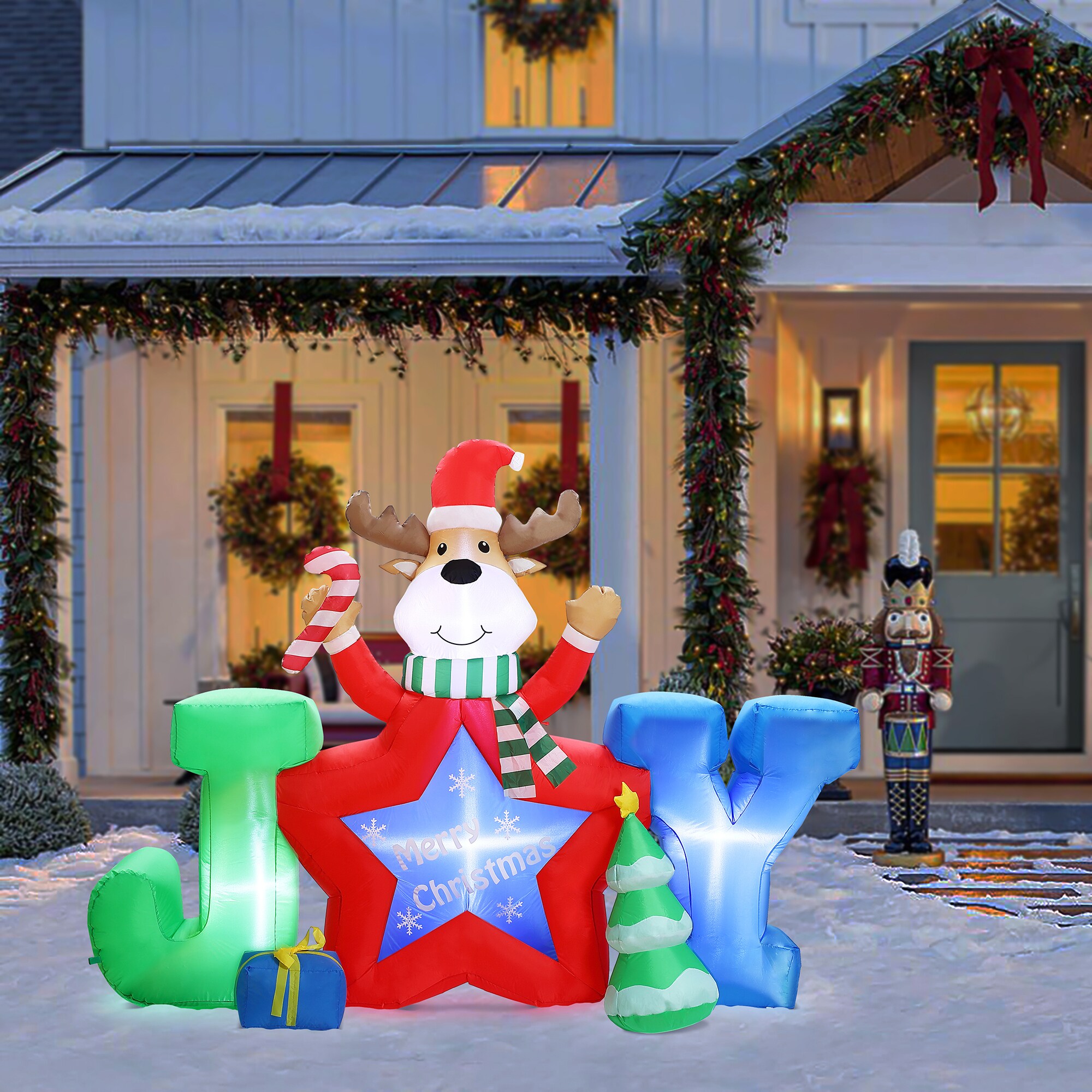 LuxenHome 6-ft Lighted Reindeer Christmas Inflatable in the Christmas ...