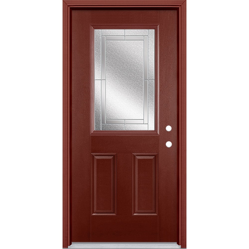 Masonite 3419741 Focus 36-in x 80-in x 4-9/16-in Fiberglass Half lite Left-hand inswing Wineberry Stained Prehung Front Door with Brickmould Insulating core
