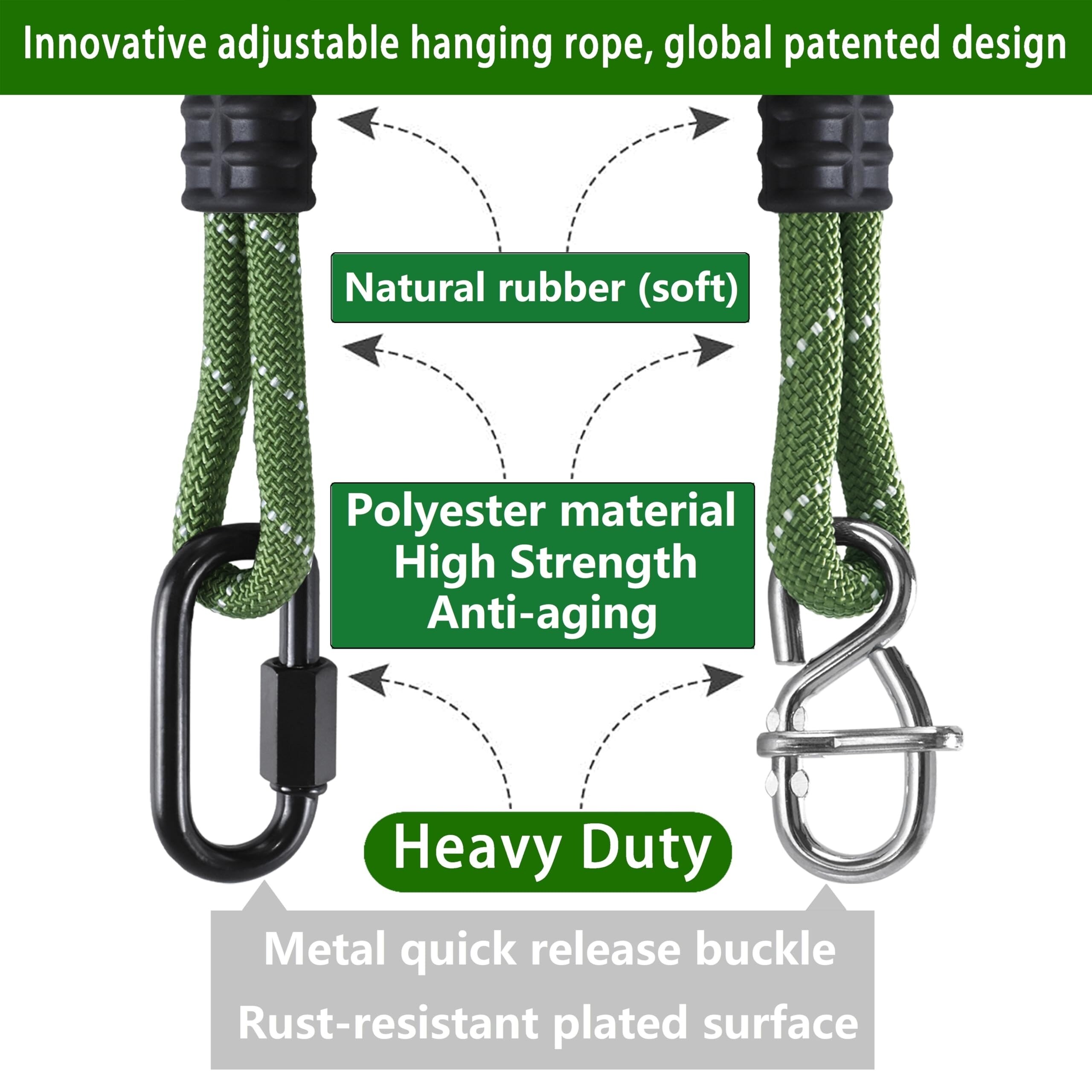 Etokfoks Green Heavy Duty Tree Swing Ropes Hammock Adjustable Hanging ...