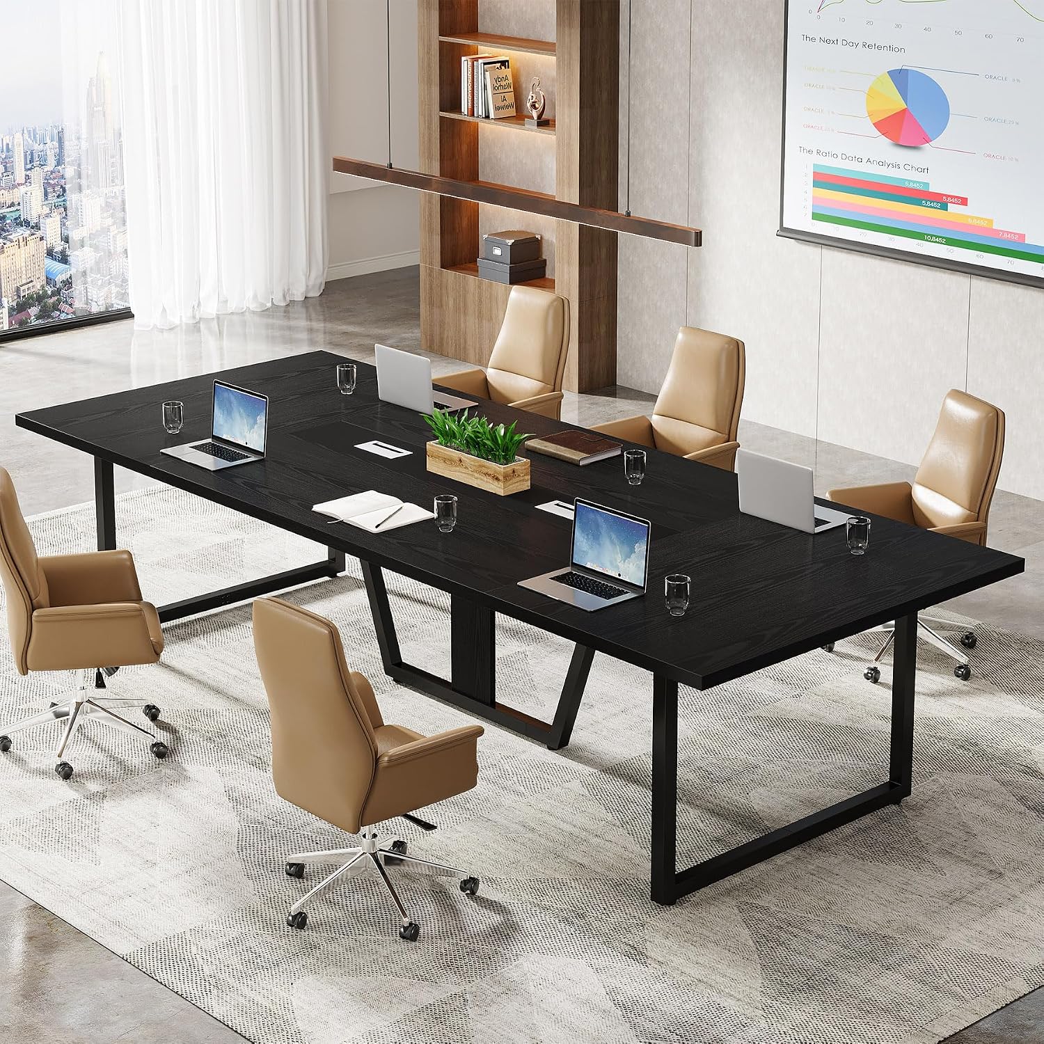 Tribesigns 8FT Large Conference Table for 10 People Industrial 94.5 inch Meeting Table with Two Grommets Rectangular Podcast Training Table for Home Office Studio Business