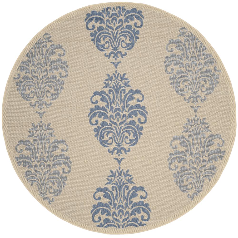 Safavieh CY2720-3101-7R Courtyard Bermuda 7 x 7 (ft) Loomed Polypropylene Natural/Blue Round Indoor/Outdoor Damask Coastal Area rug