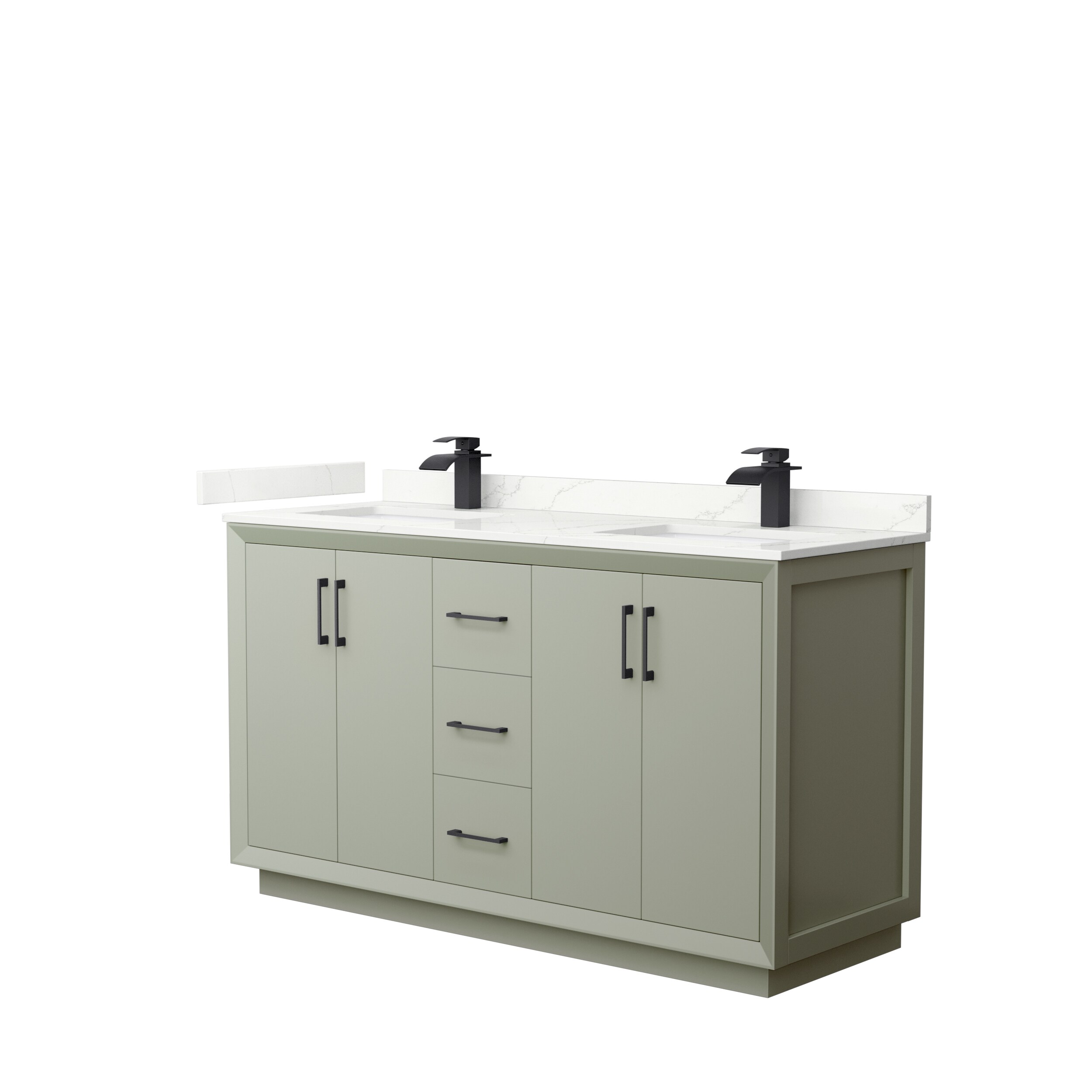 Wyndham Collection WCF414160DLBGTUNSMXX Strada 60-in Light Green Undermount Double Sink Bathroom Vanity with Giotto Quartz Top