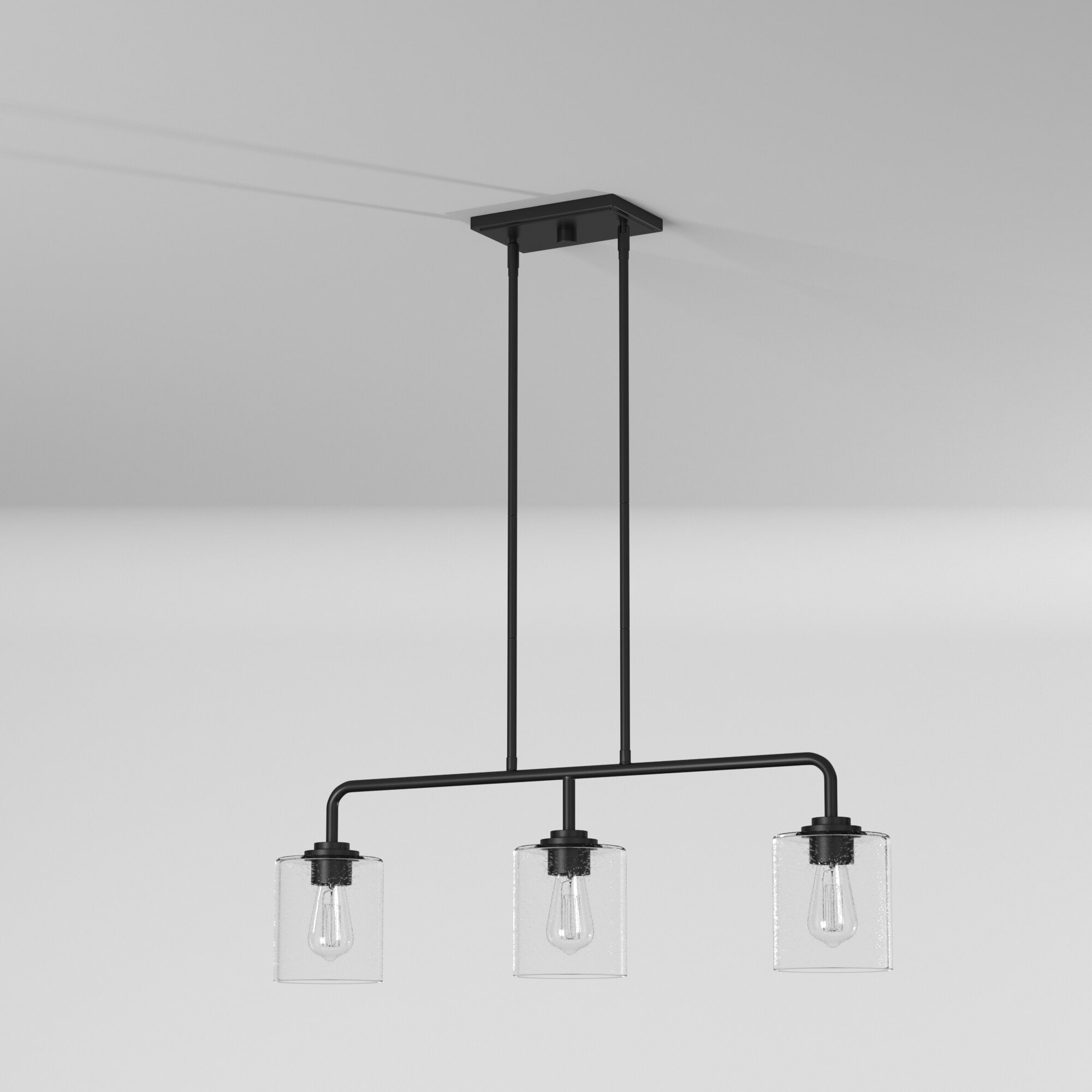 Logan Matte Black 3-Light Island Pendant with Clear Seedy Glass