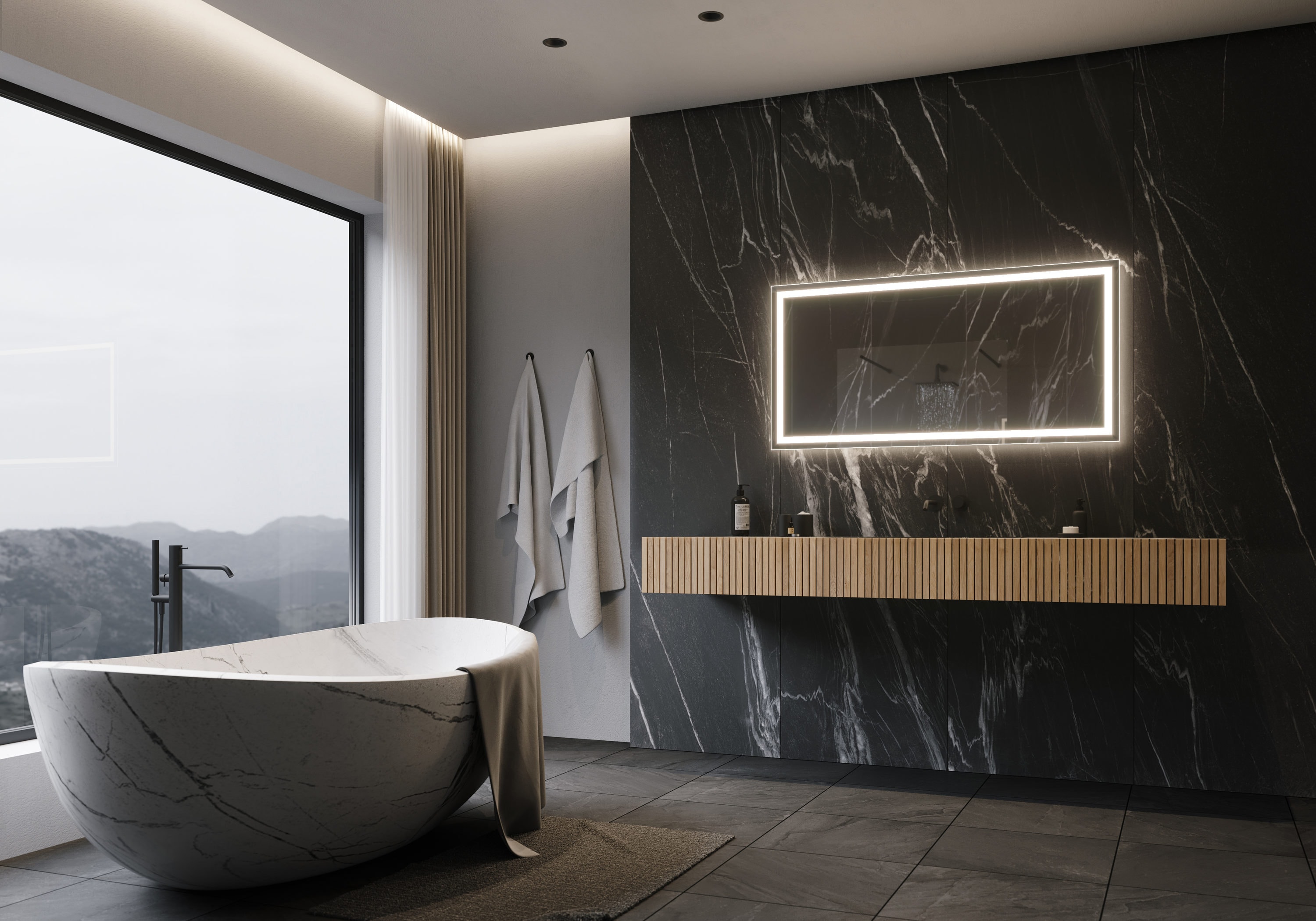 PARIS MIRROR HARMX48246000 48-Inches x 24-Inches Polished Frameless Rectangular Dimmable Lighted Bathroom Vanity Mirror ( 6000K )