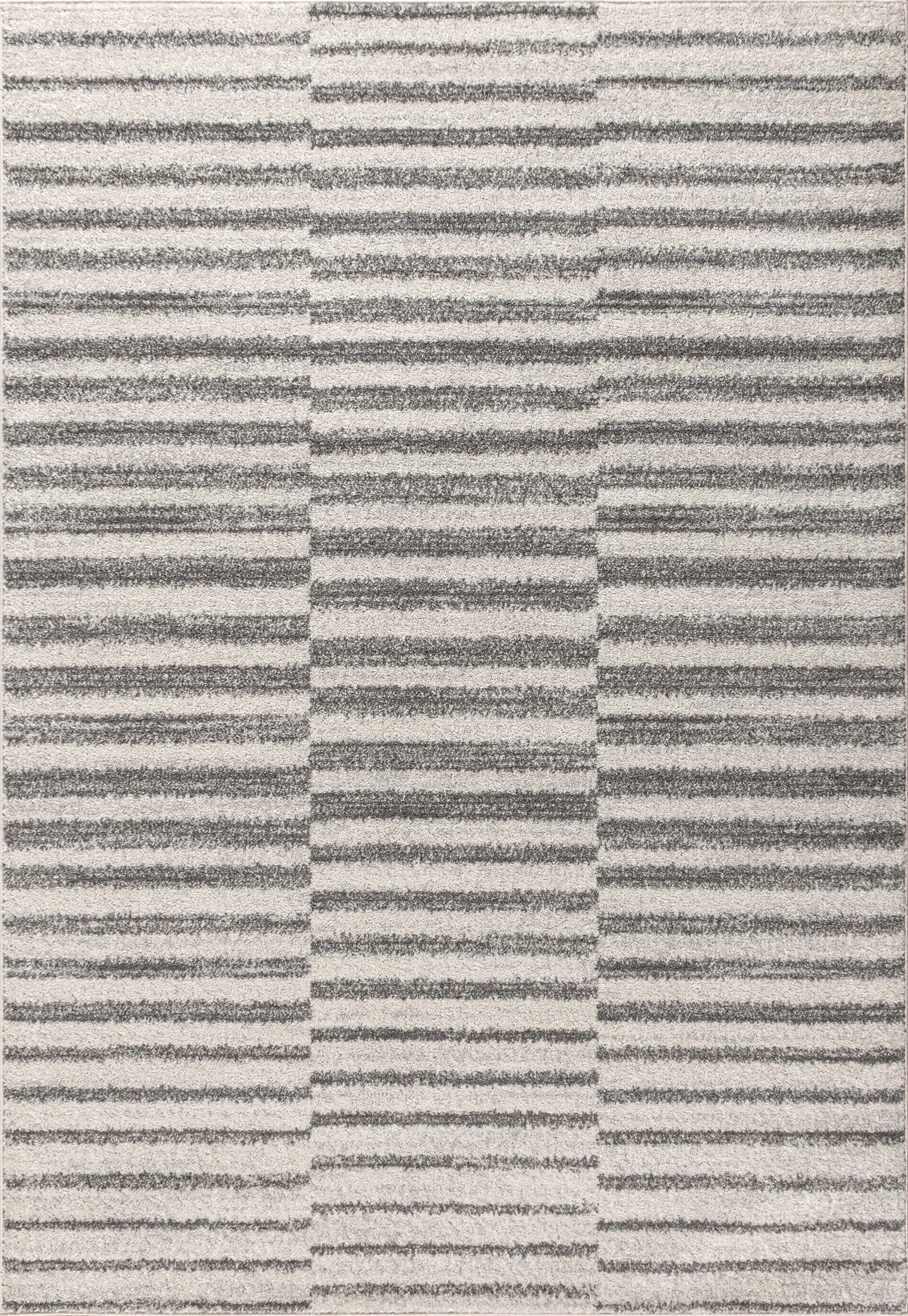 Modern Stripe Gray and Ivory Synthetic 3' x 5' Area Rug