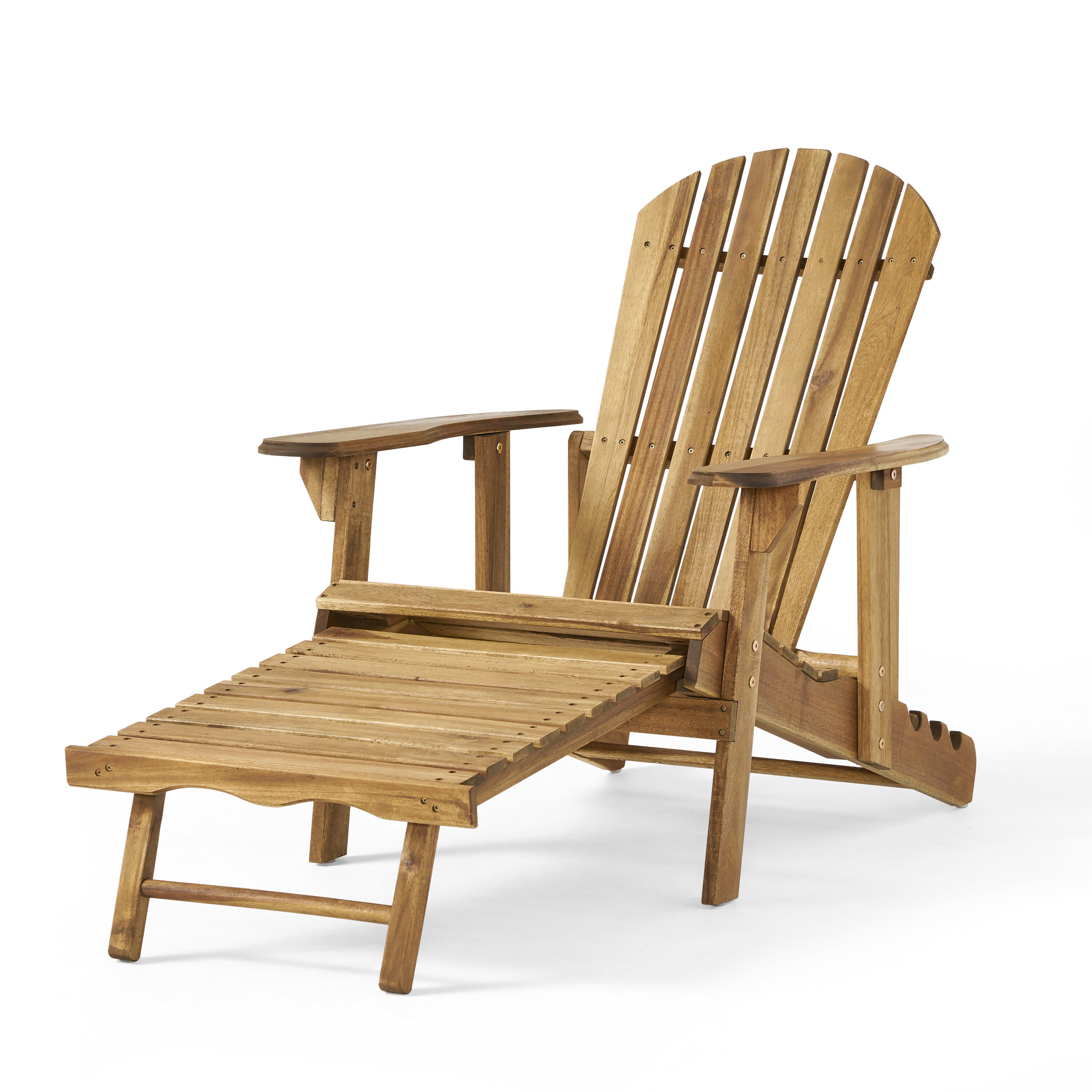 Moda Furnishings MD57345-NTLS Classic Natural Wood Frame Stationary Adirondack Chair with Slat Seat