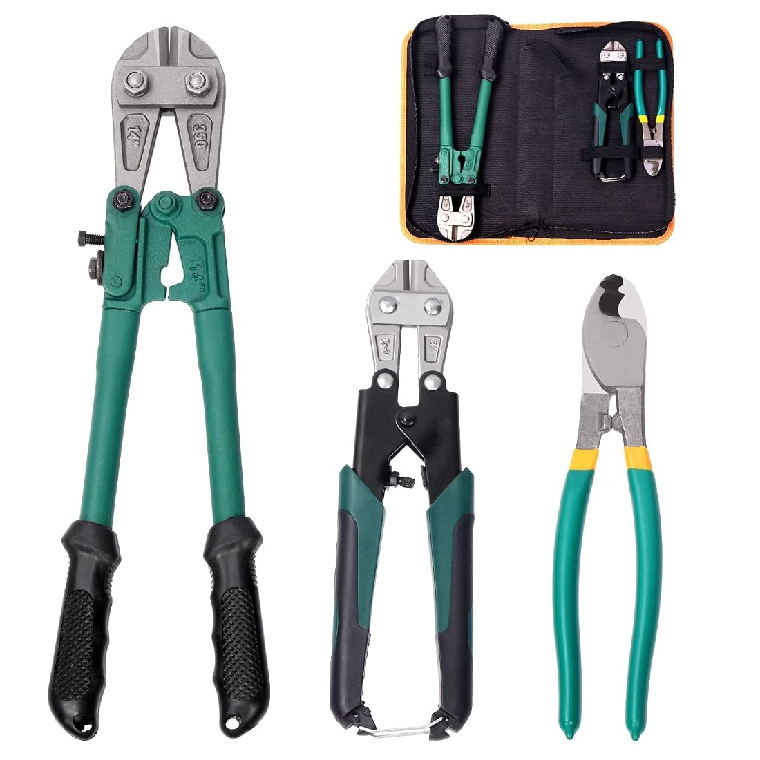 Aoibox  3 Piece Bolt Cutter and Cable Cutter Pliers Set with 14 Inch 8 Inch and High Leverage Cutters with Bag