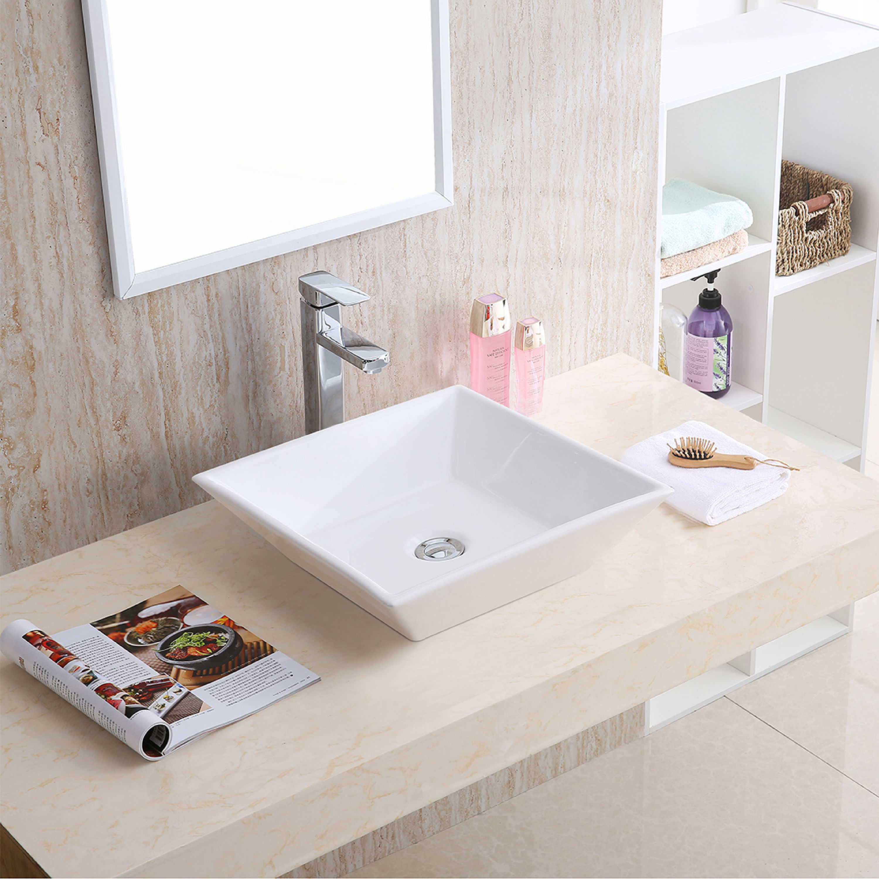 Karran Valera White/Glossy Vessel Square Modern Bathroom Sink (16.25-in x 16.25-in)