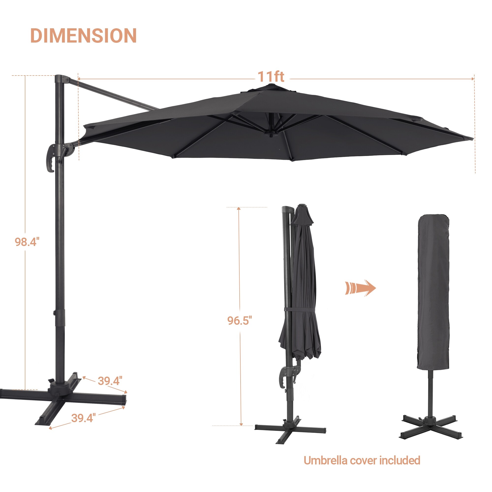 ACEGOSES 11-ft Aluminum Gray No-tilt Cantilever Patio Umbrella in the ...