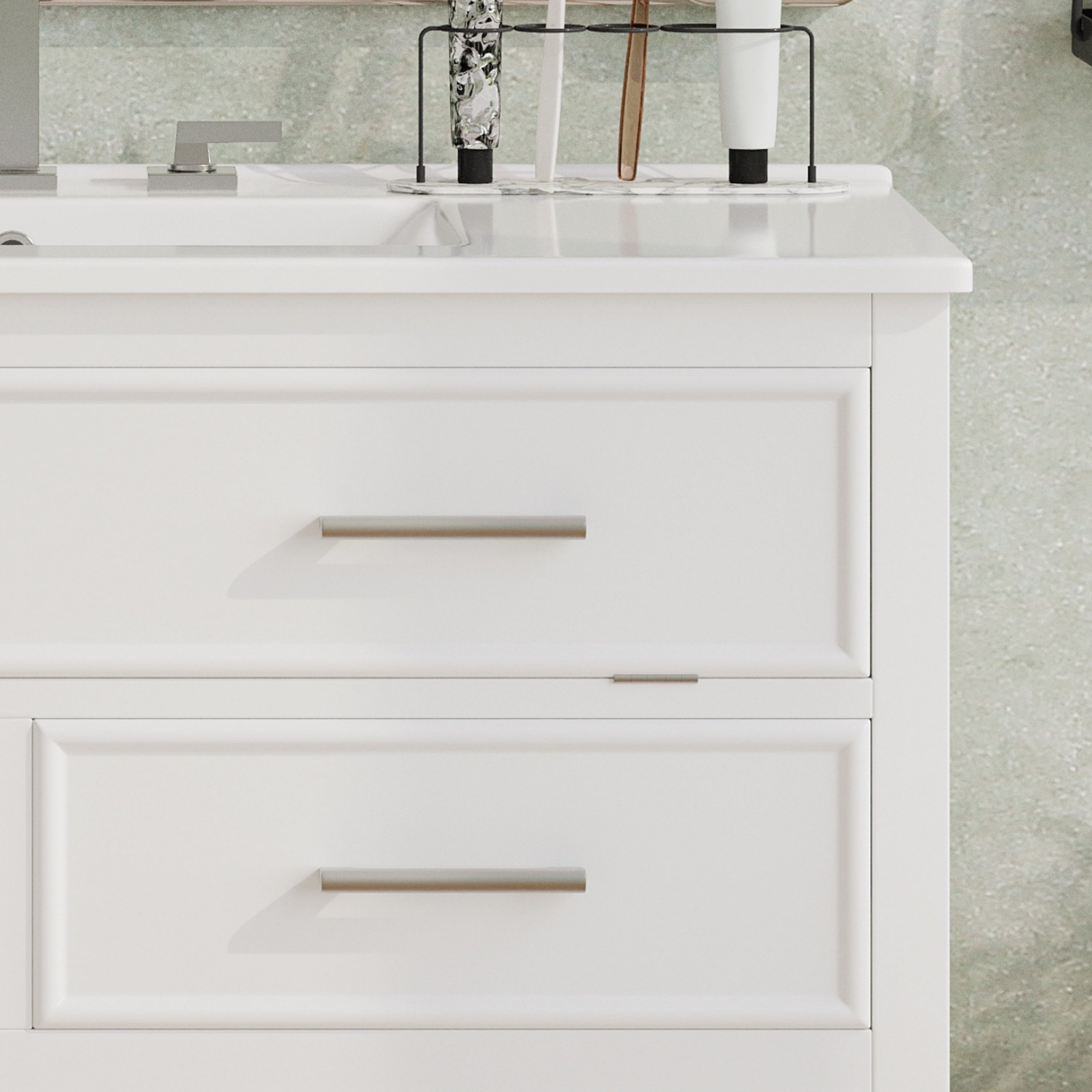 Boyel Living BL-NE-8908W 36 Inch Bathroom Vanity with Ceramic Sink Tip Out Tray Full Extension Drawers Soft Close White