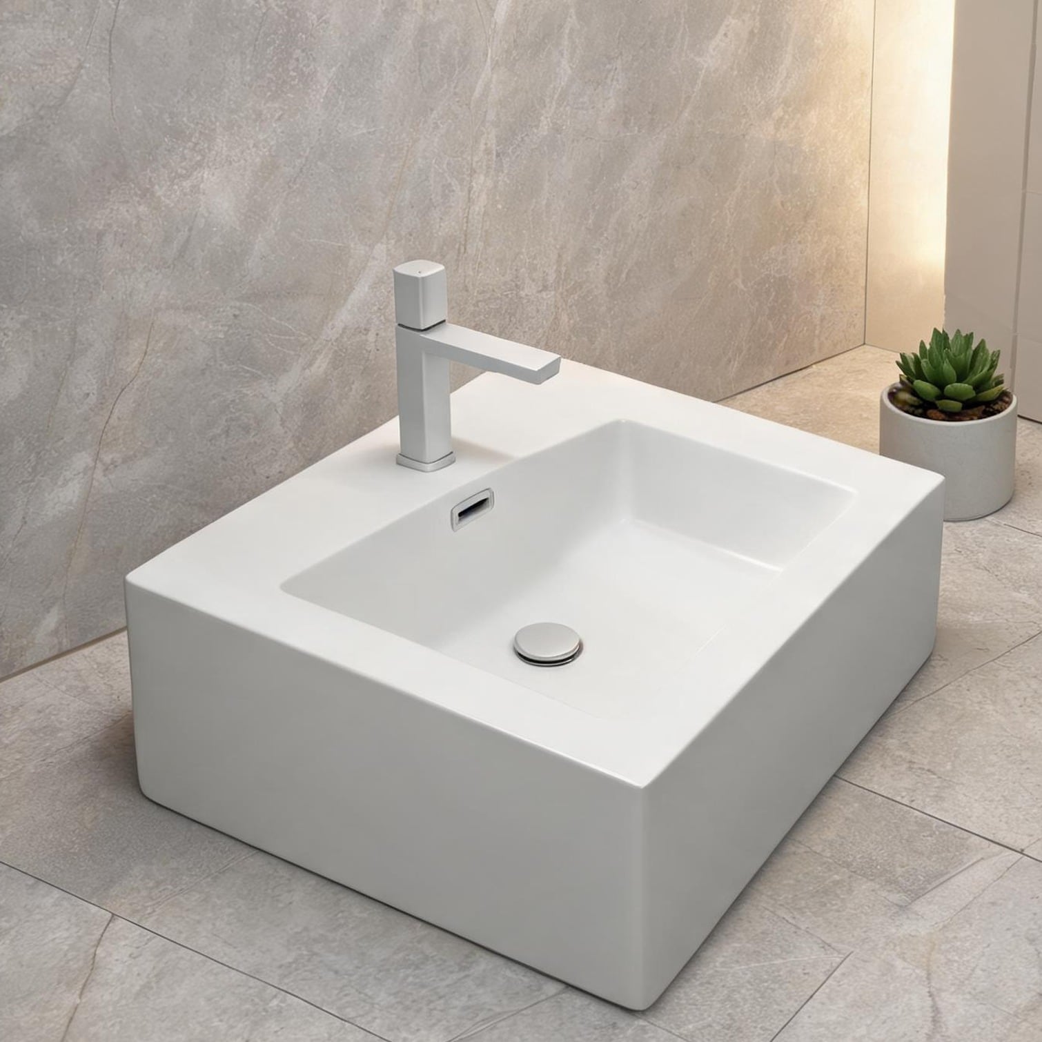 Watnature - Solid surface integrated basin 24-inch single bathroom vanity top soft white modern r...