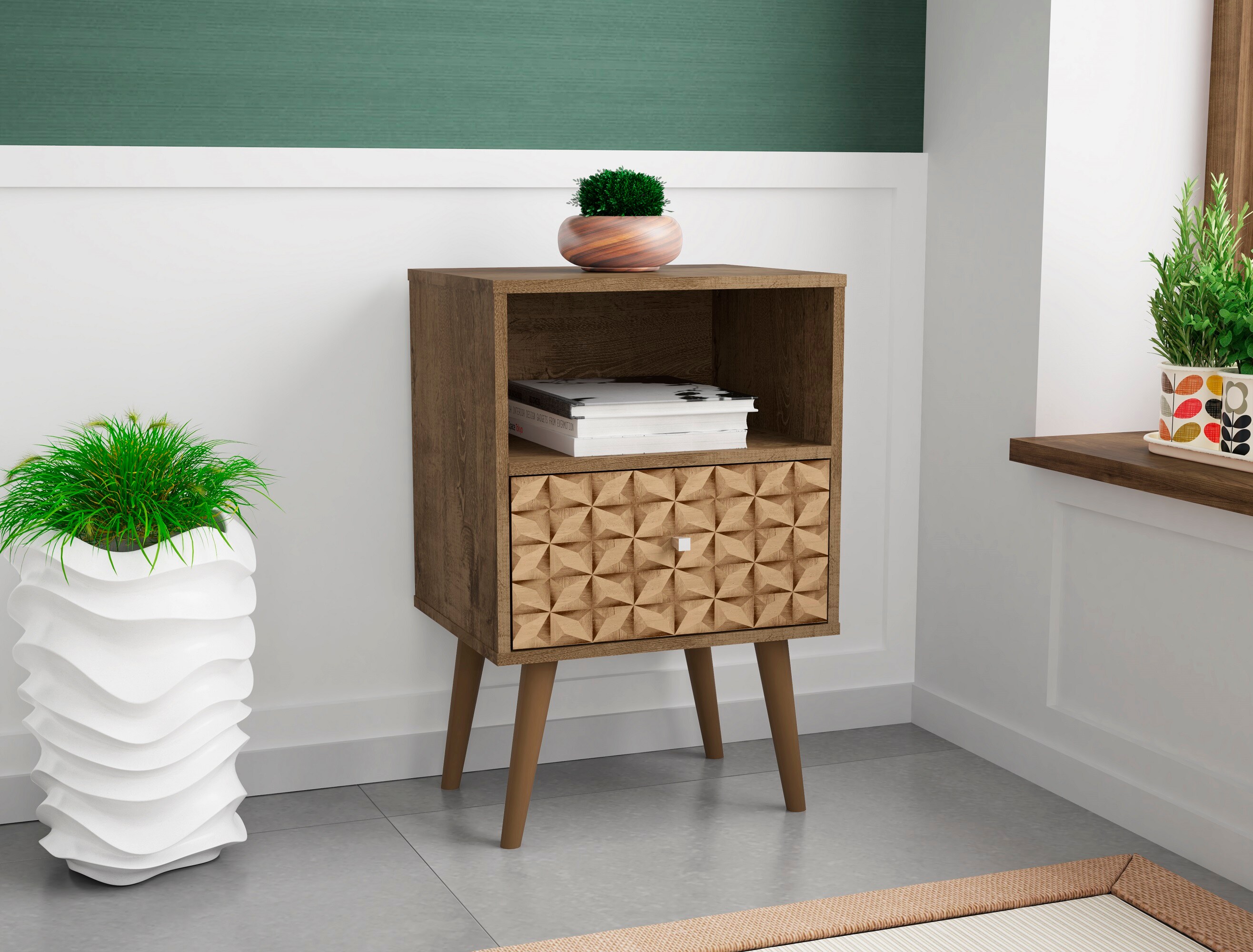 Manhattan Comfort 203AMC97 Liberty Rustic Brown and 3D Brown Prints Nightstand