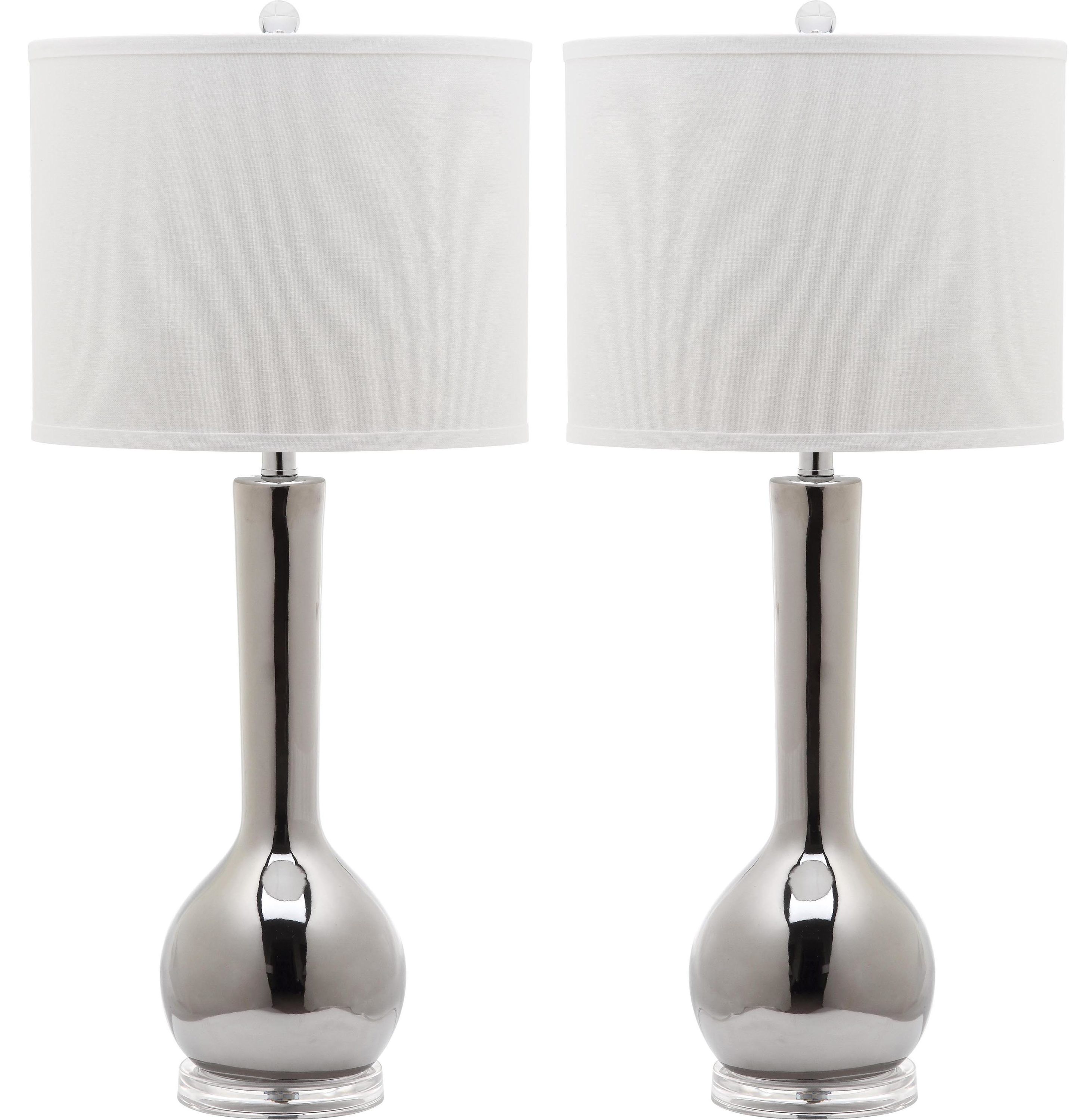 Safavieh LIT4091M-SET2 Mae Modern/contemporary Medium base (E-26) Lamp Set with Off-white Shades