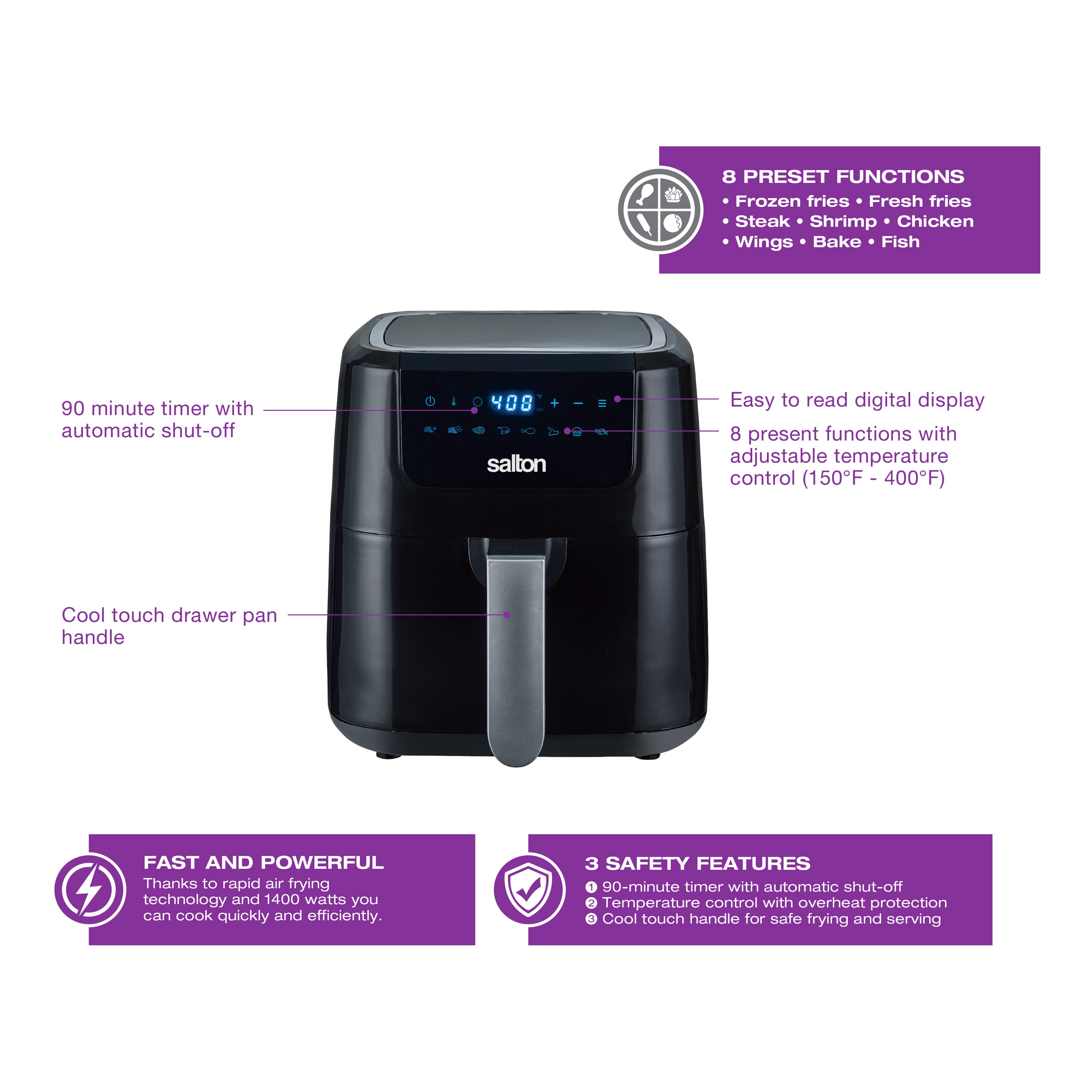 PowerXL 3.4-qt Digital Air Fryer w/ Accessories Technology 