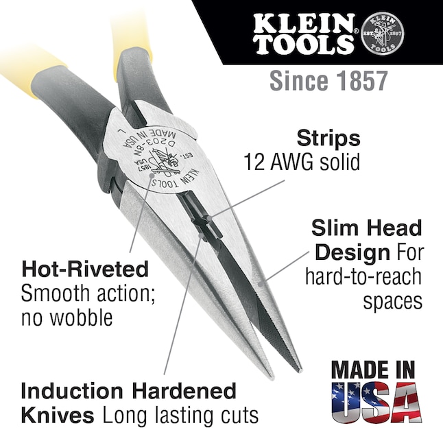 Klein Tools 8 in. Journeyman Heavy Duty Long Nose Side Cutting Pliers with Hole